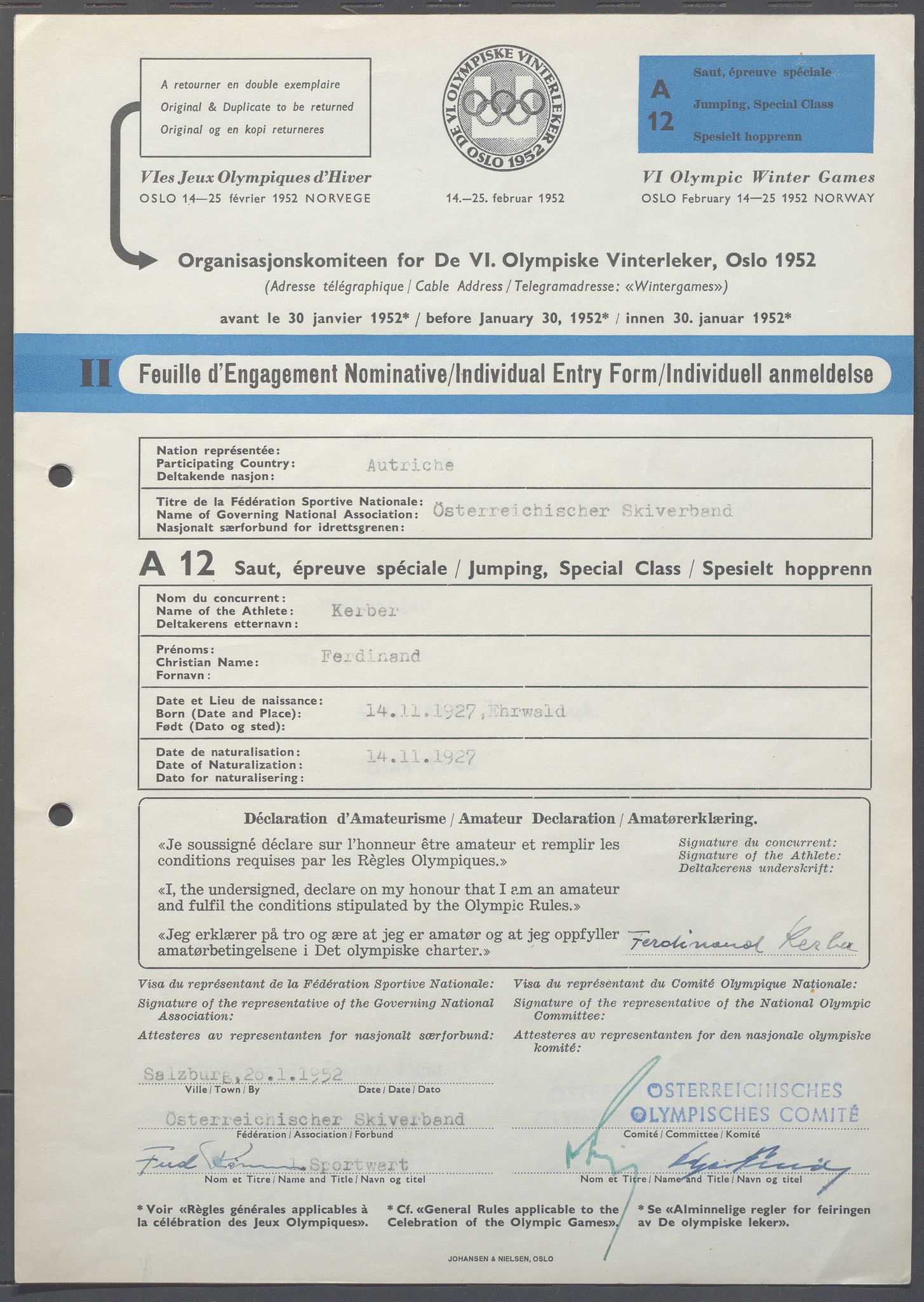 Organisasjonskomiteen for de VI. olympiske vinterleker, OBA/A-20130/H/Ha, 1951-1952, p. 986