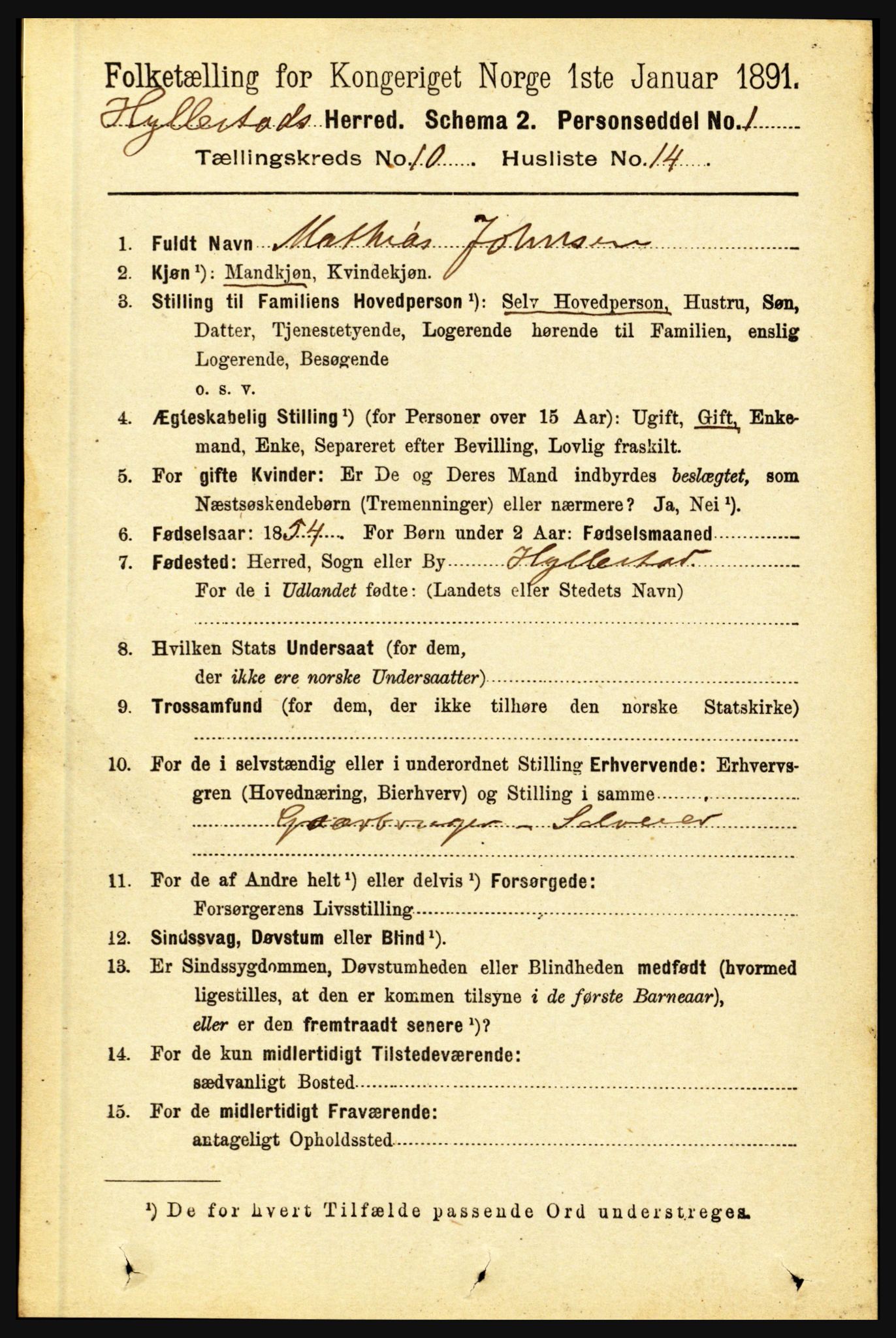 RA, 1891 census for 1413 Hyllestad, 1891, p. 1769