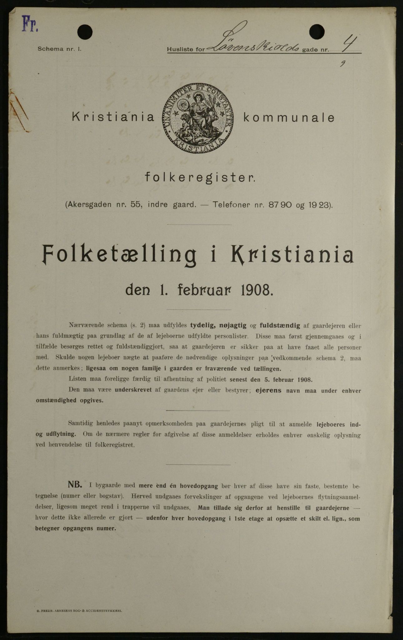 OBA, Municipal Census 1908 for Kristiania, 1908, p. 52696