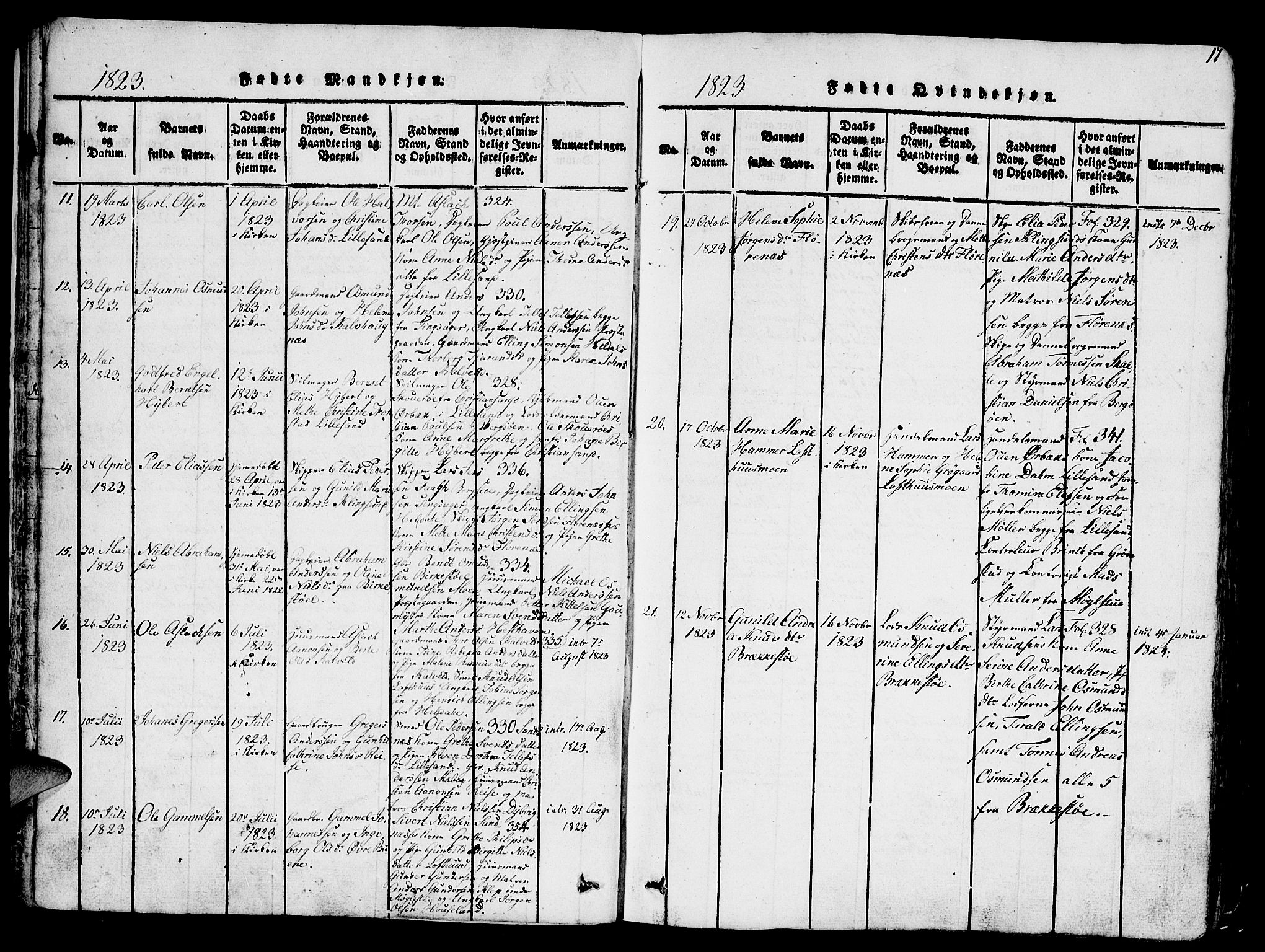 Vestre Moland sokneprestkontor, AV/SAK-1111-0046/F/Fb/Fbb/L0001: Parish register (copy) no. B 1, 1816-1851, p. 17