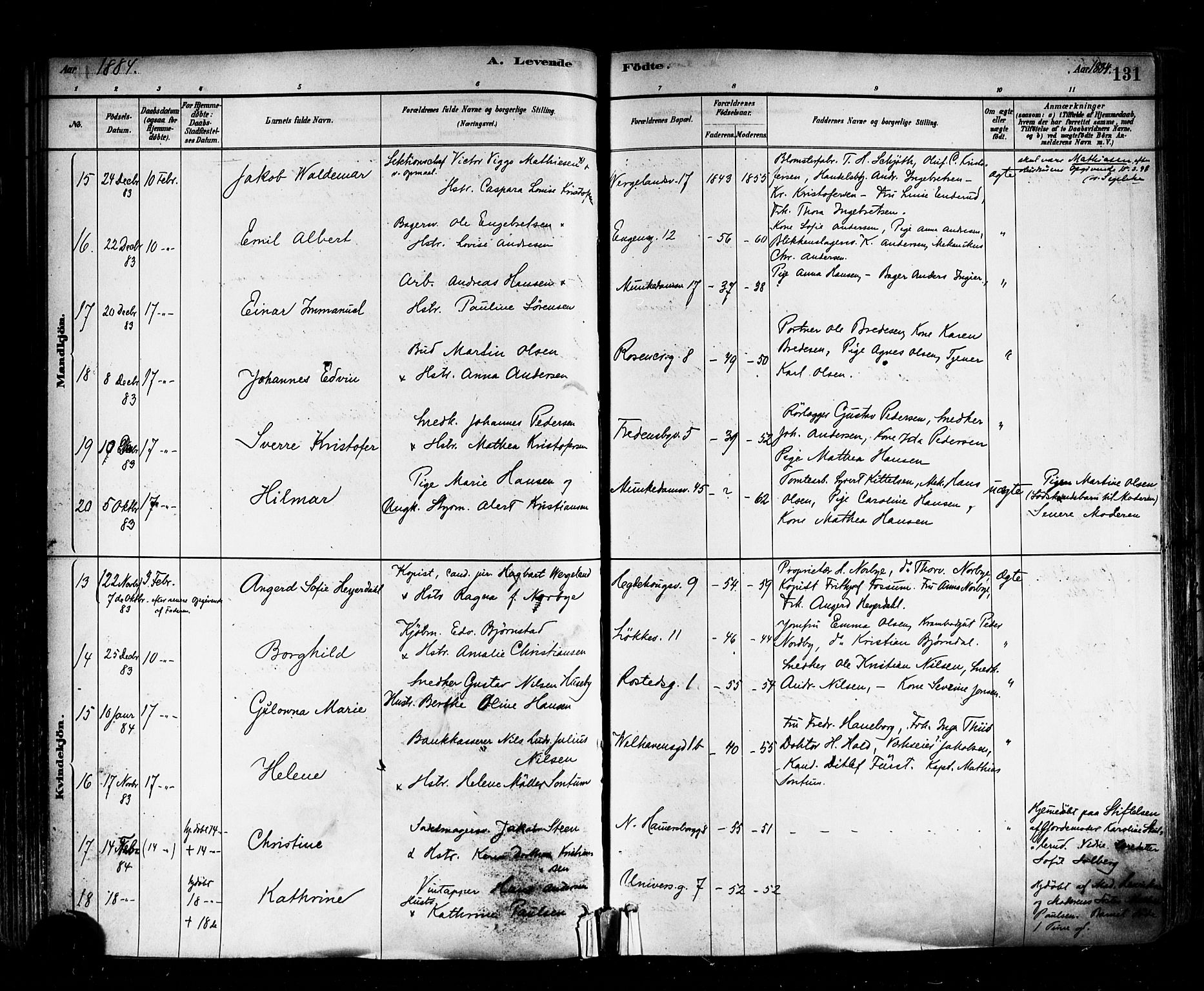 Trefoldighet prestekontor Kirkebøker, AV/SAO-A-10882/F/Fa/L0005: Parish register (official) no. I 5, 1881-1891, p. 131