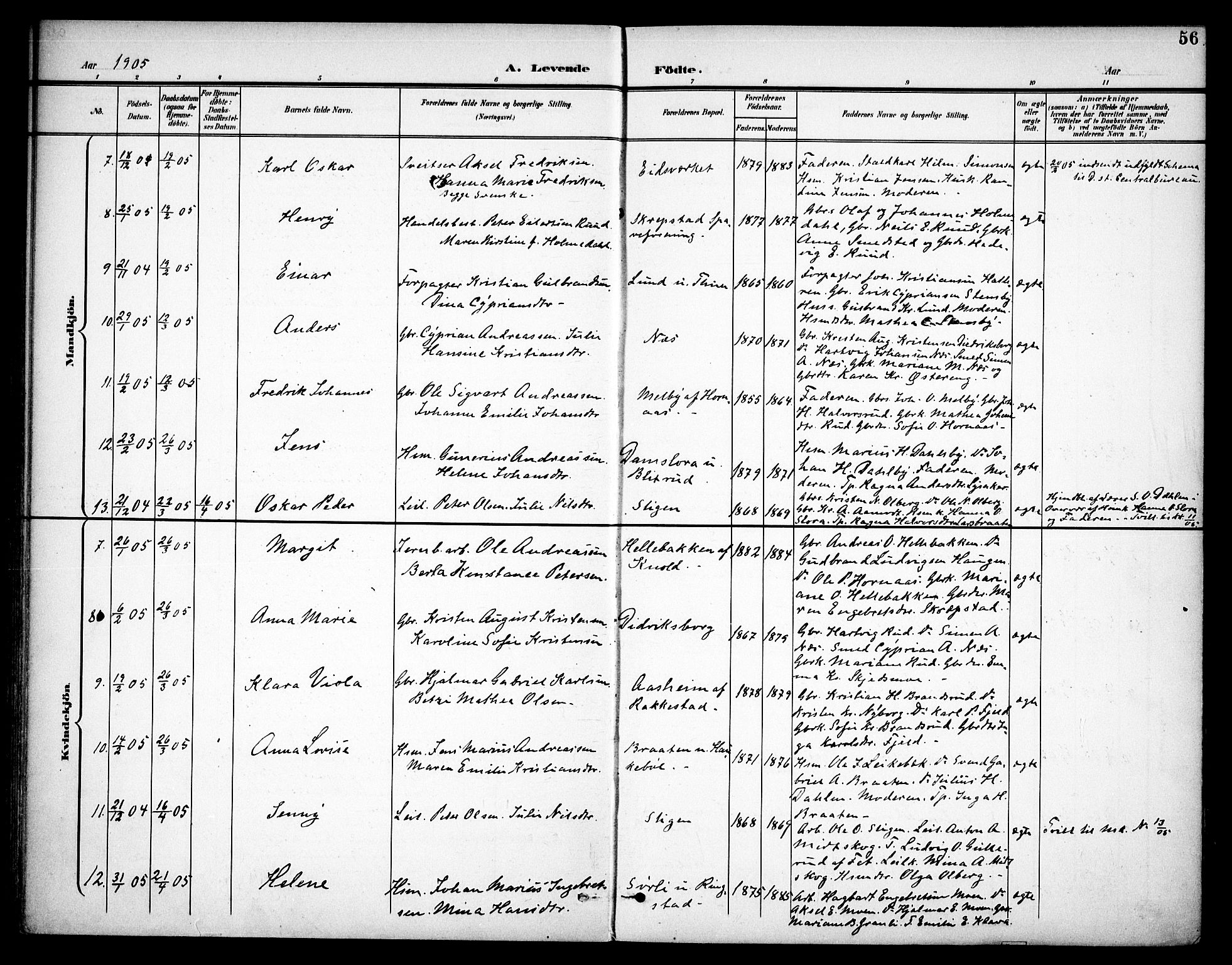 Høland prestekontor Kirkebøker, AV/SAO-A-10346a/F/Fa/L0015: Parish register (official) no. I 15, 1897-1912, p. 56