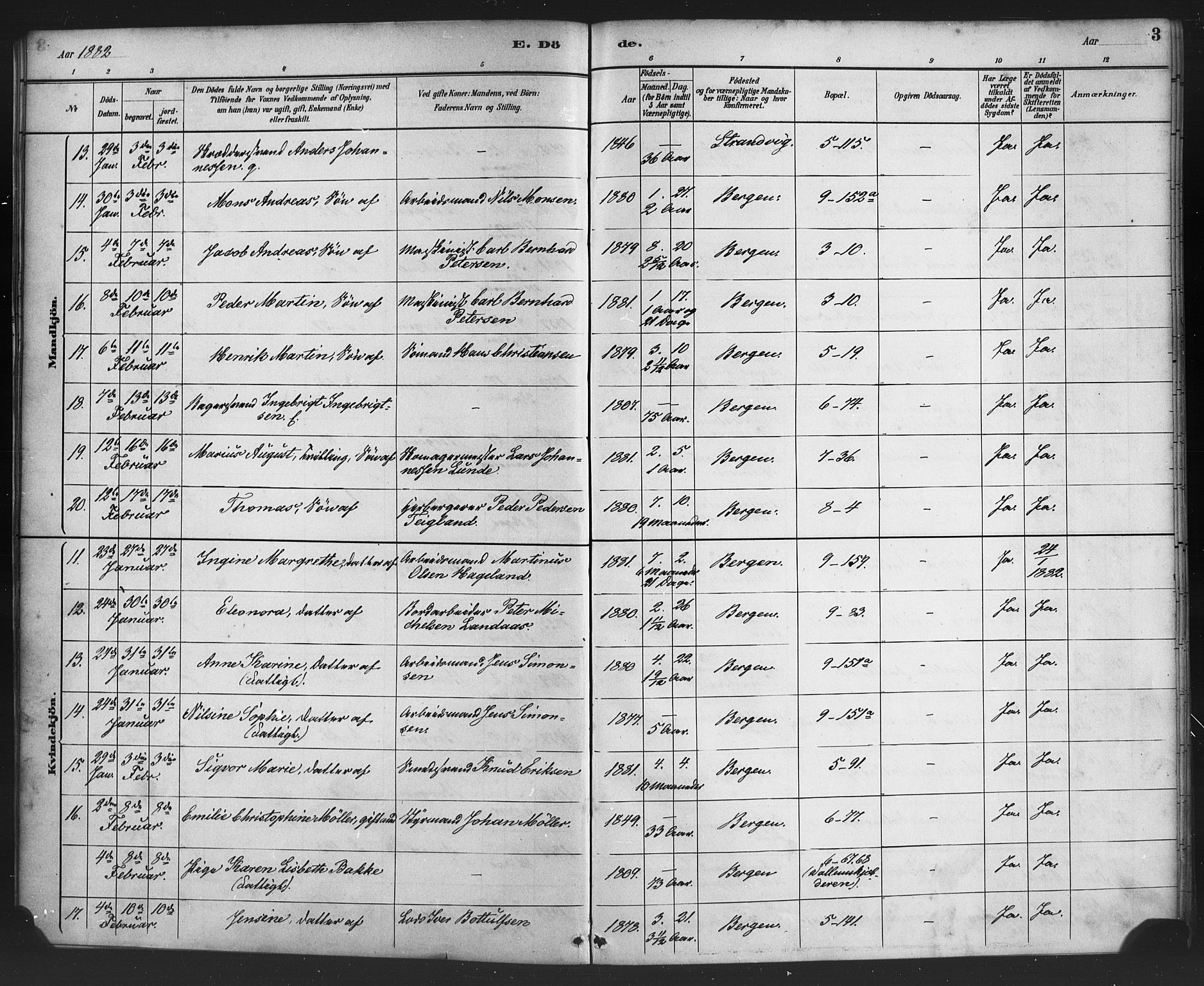Nykirken Sokneprestembete, SAB/A-77101/H/Haa/L0044: Parish register (official) no. E 4, 1882-1898, p. 3