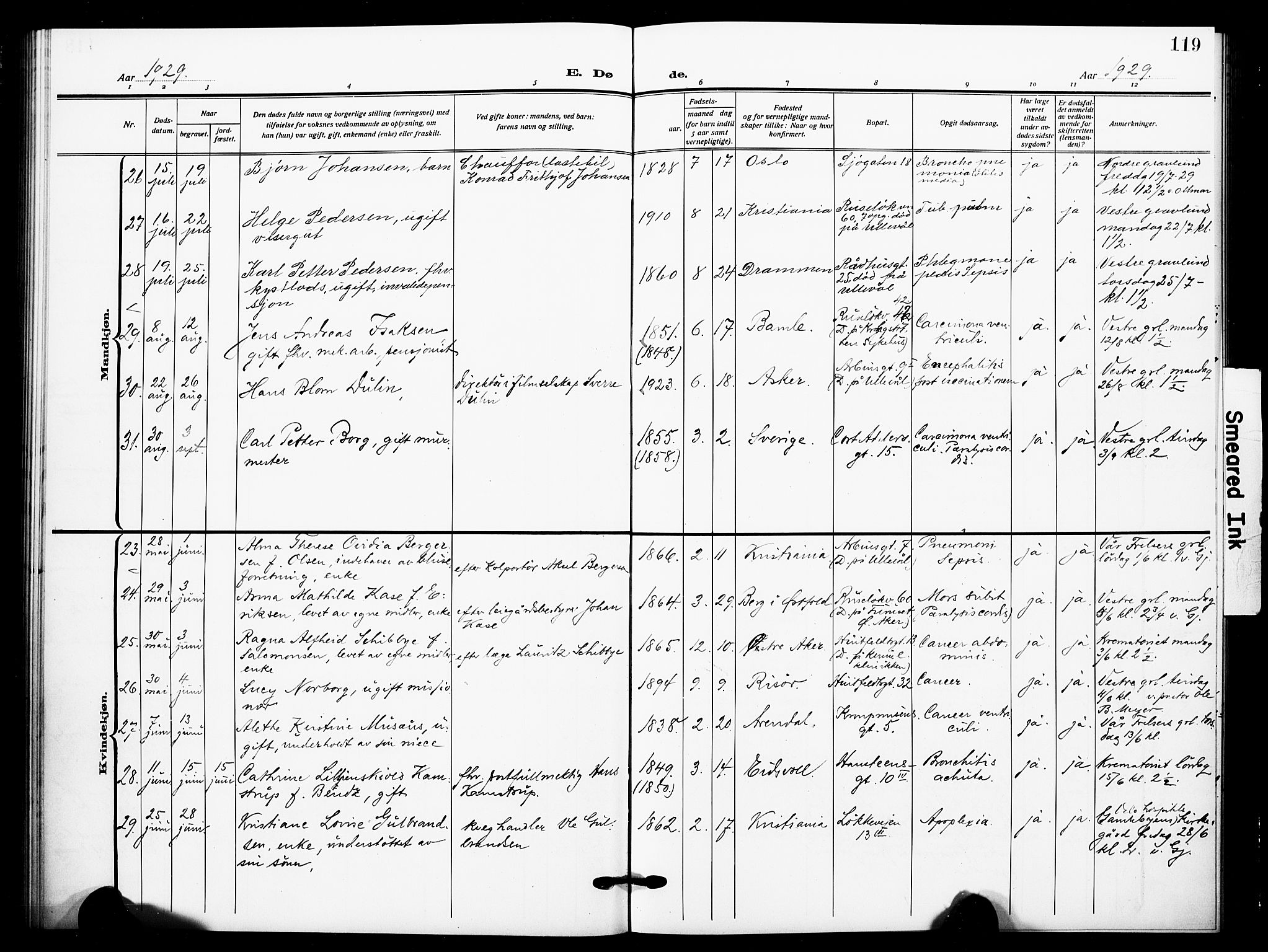 Johannes prestekontor Kirkebøker, AV/SAO-A-10852/F/Fa/L0012: Parish register (official) no. 12, 1918-1930, p. 119