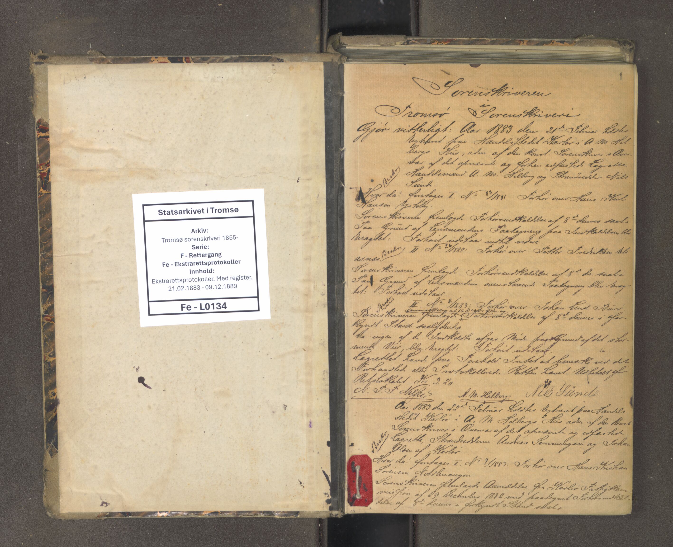 Tromsø sorenskriveri 1855-, AV/SATØ-S-0050/F/Fe/L0134: Ekstrarettsprotokoll med register, 1883-1889