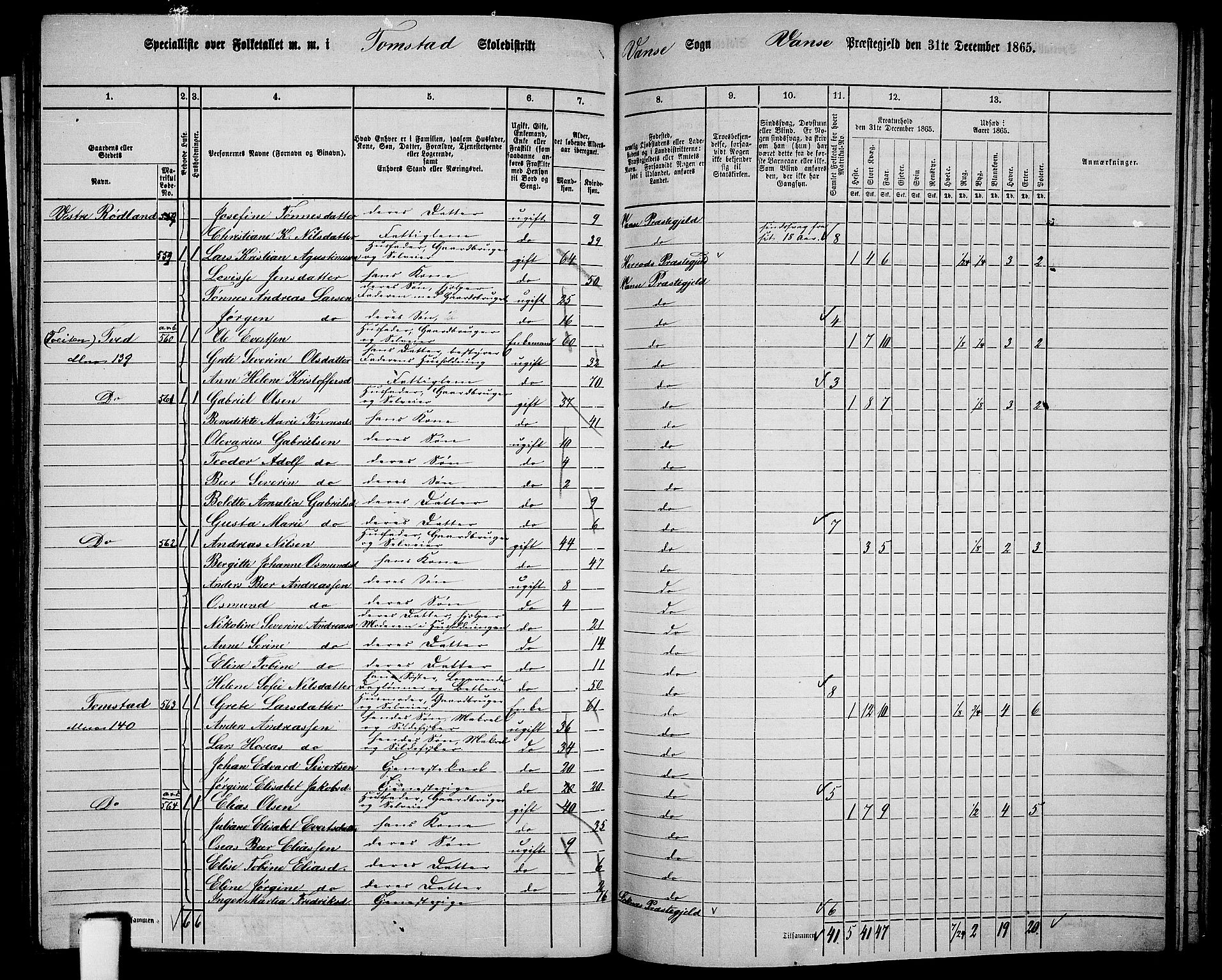 RA, 1865 census for Vanse/Vanse og Farsund, 1865, p. 212