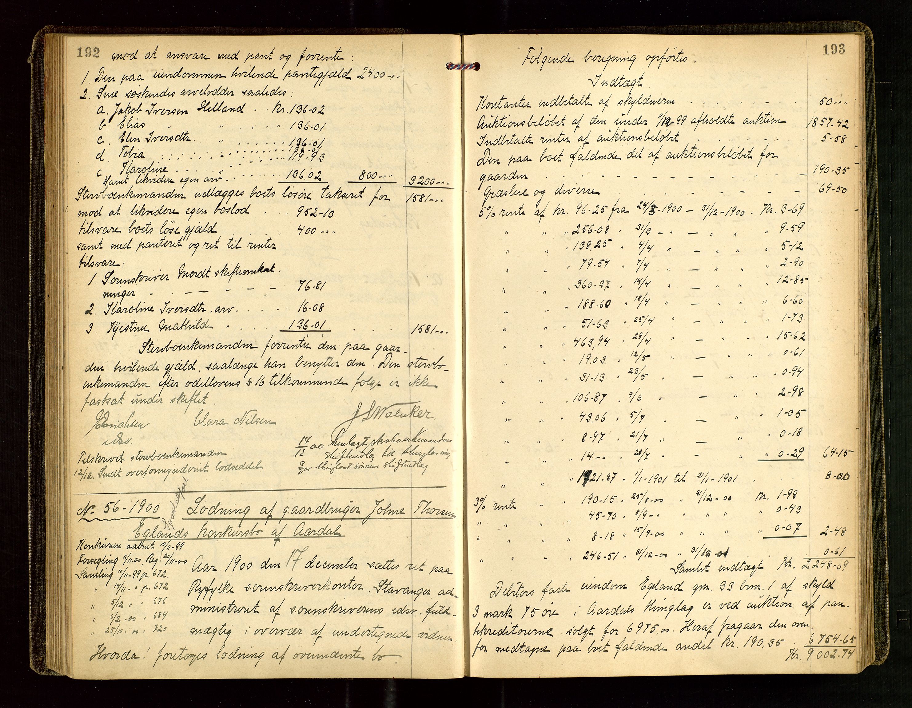 Ryfylke tingrett, AV/SAST-A-100055/001/IV/IVG/L0001: Skifteutlodningsprotokoll Med register, 1899-1903, p. 192-193