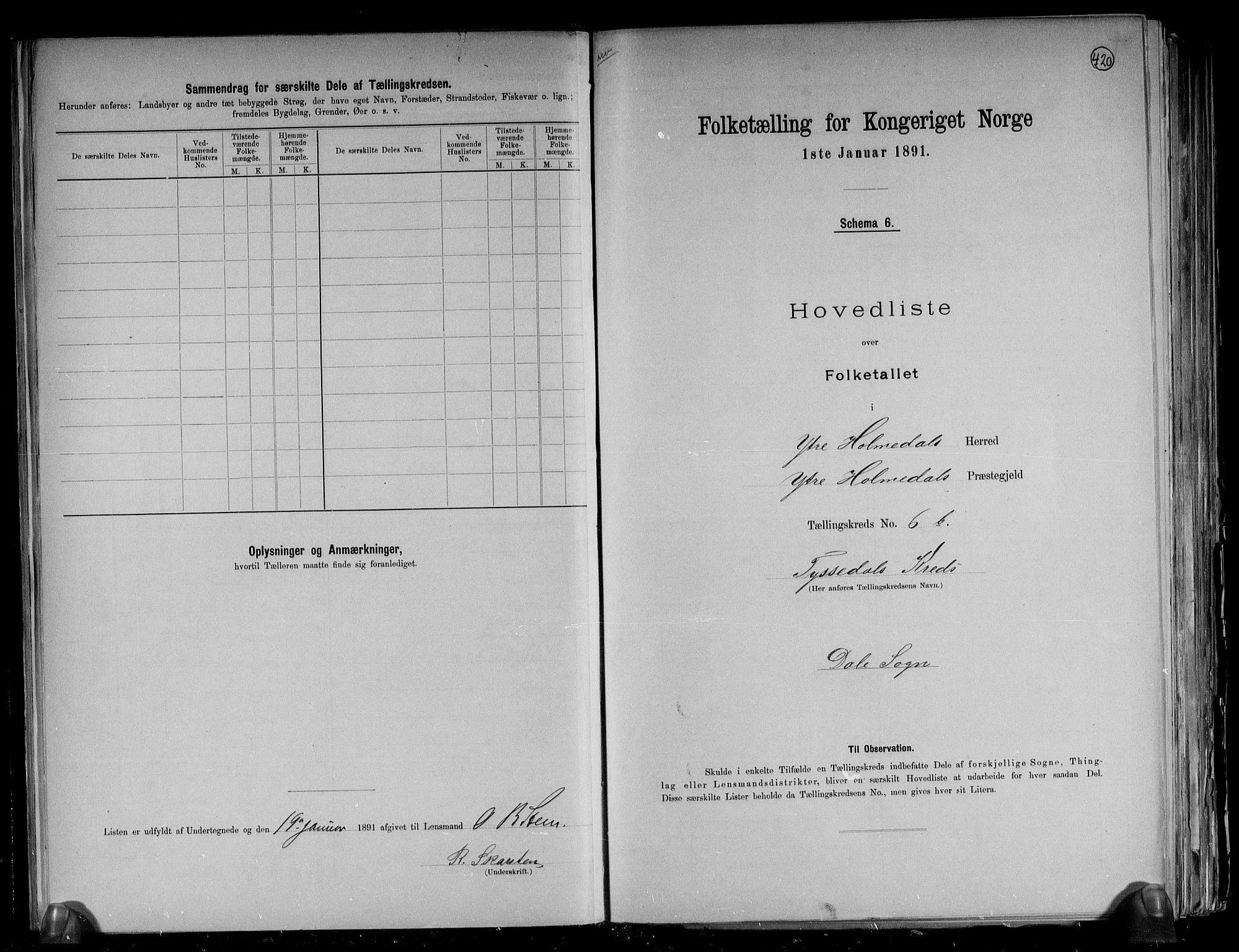 RA, 1891 census for 1429 Ytre Holmedal, 1891, p. 19