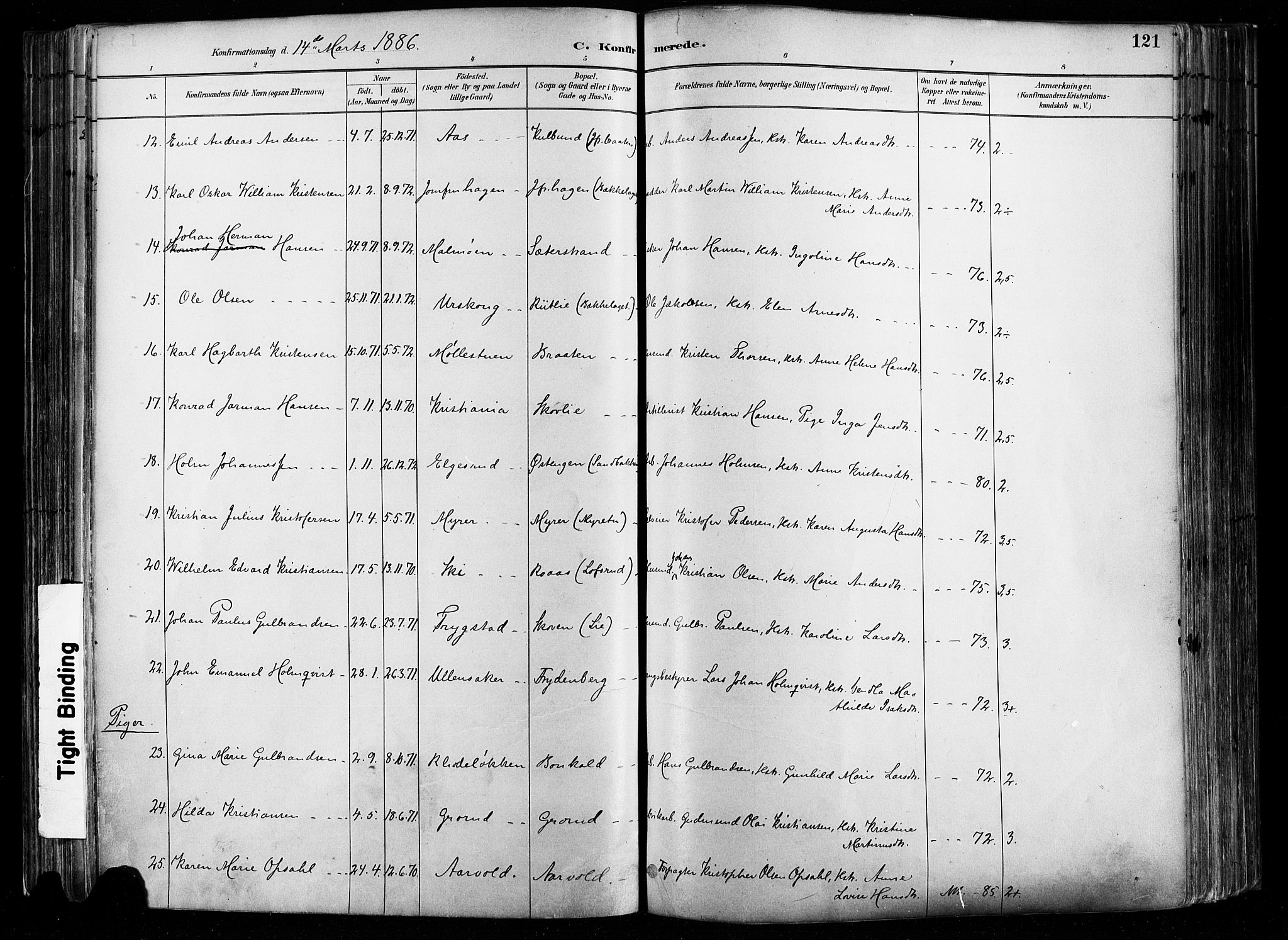 Østre Aker prestekontor Kirkebøker, AV/SAO-A-10840/F/Fa/L0008: Parish register (official) no. I 8, 1883-1894, p. 121