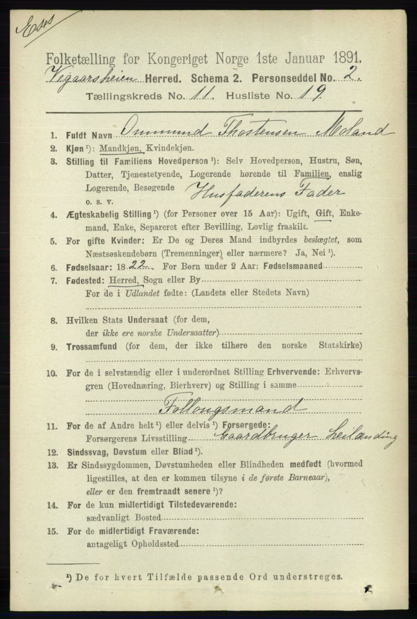 RA, Census 1891 for Nedenes amt: Gjenparter av personsedler for beslektede ektefeller, menn, 1891, p. 31