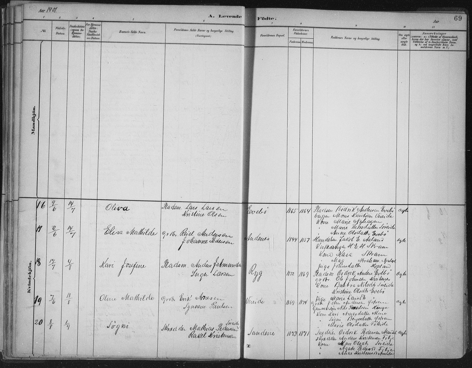 Gloppen sokneprestembete, AV/SAB-A-80101/H/Haa/Haab/L0001: Parish register (official) no. B  1, 1885-1905, p. 69