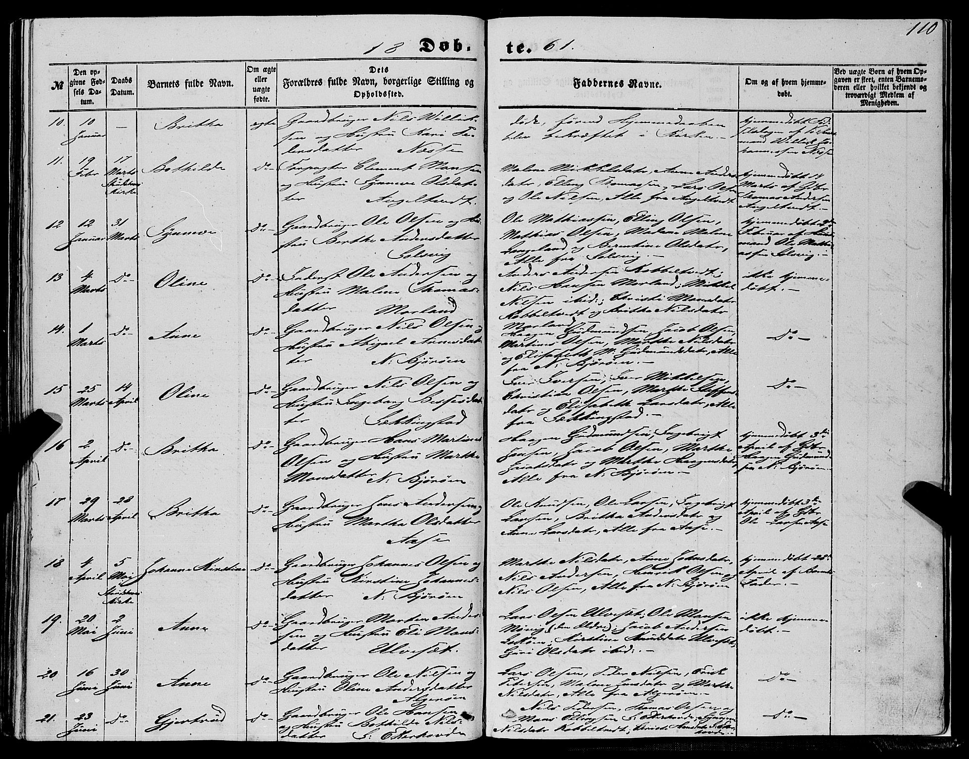 Fjell sokneprestembete, SAB/A-75301/H/Haa: Parish register (official) no. A 2, 1847-1864, p. 110