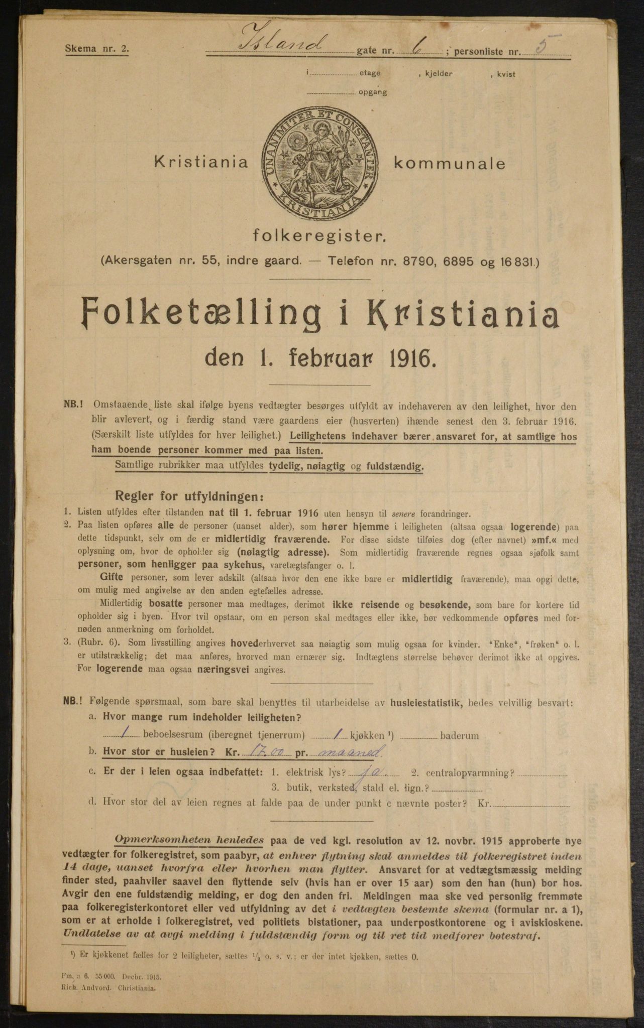 OBA, Municipal Census 1916 for Kristiania, 1916, p. 45479