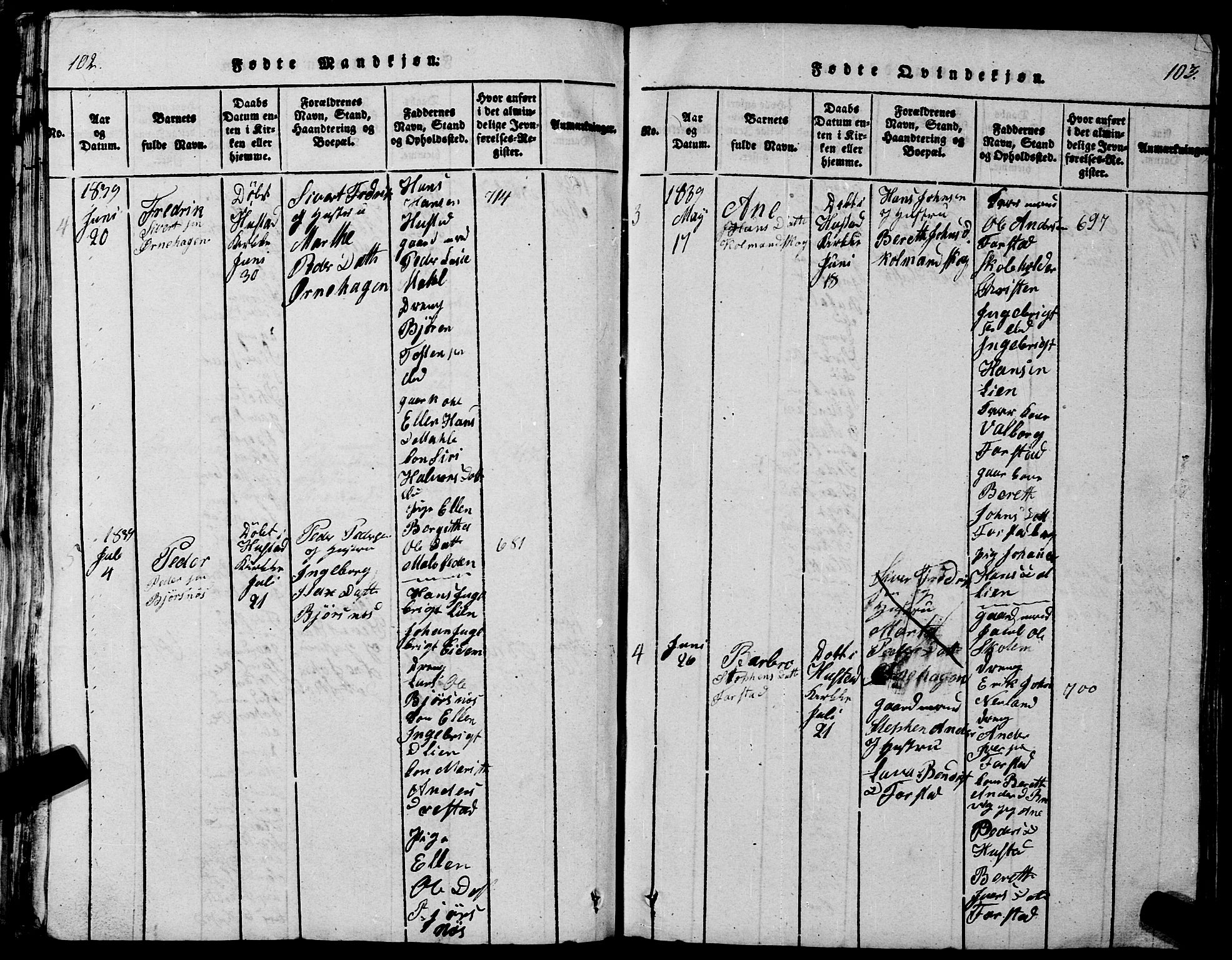 Ministerialprotokoller, klokkerbøker og fødselsregistre - Møre og Romsdal, SAT/A-1454/567/L0781: Parish register (copy) no. 567C01, 1818-1845, p. 102-103