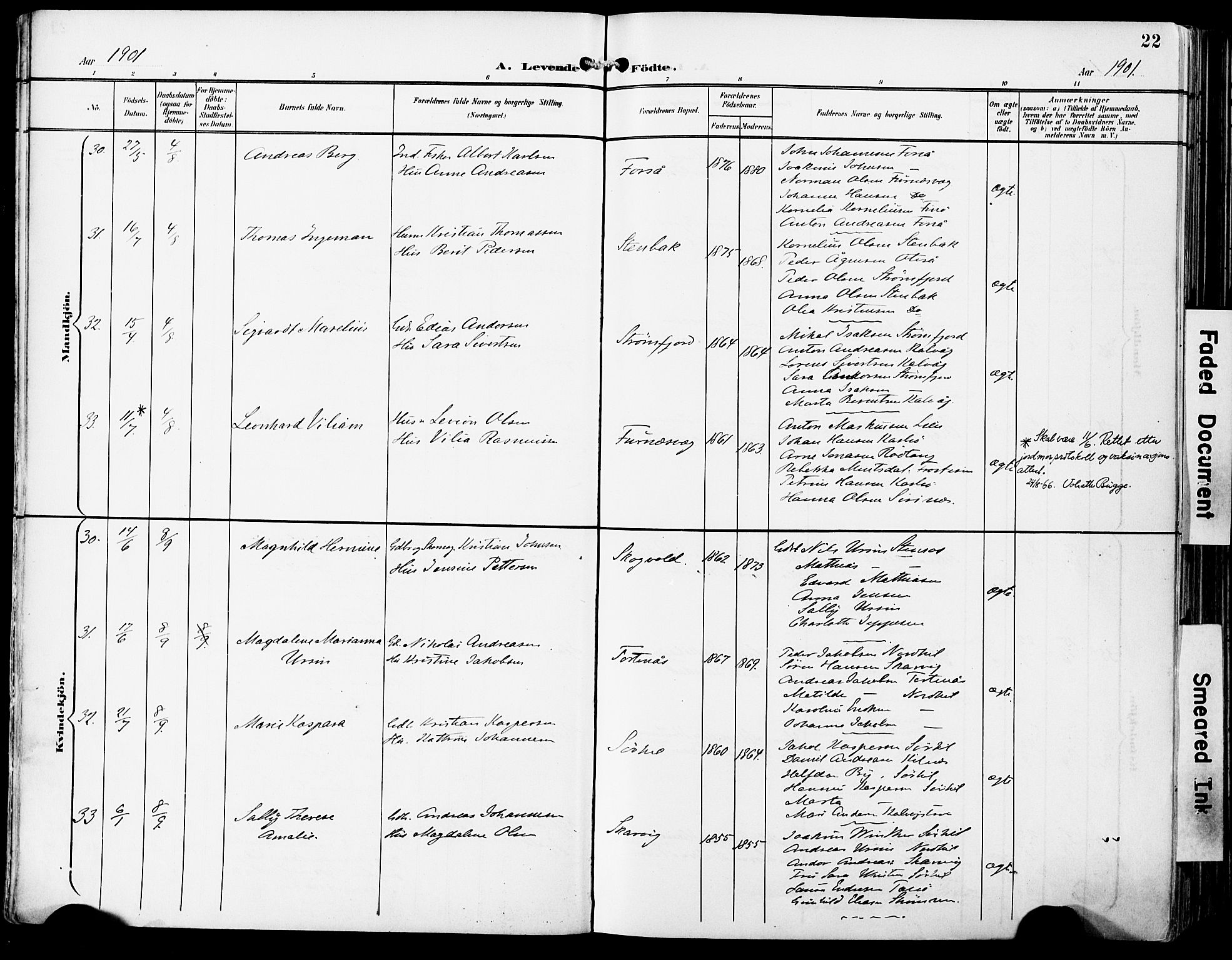 Ministerialprotokoller, klokkerbøker og fødselsregistre - Nordland, AV/SAT-A-1459/859/L0848: Parish register (official) no. 859A08, 1900-1912, p. 22