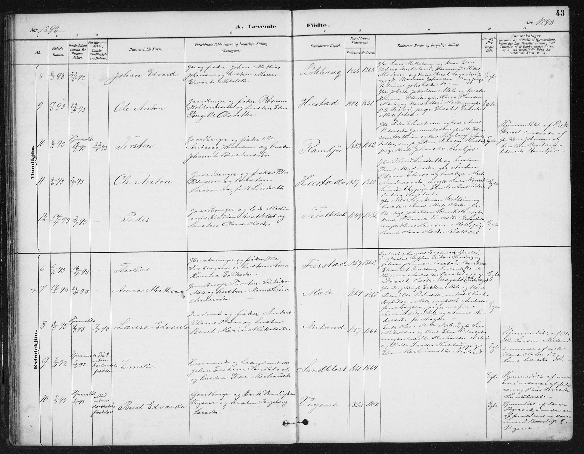 Ministerialprotokoller, klokkerbøker og fødselsregistre - Møre og Romsdal, AV/SAT-A-1454/567/L0783: Parish register (copy) no. 567C03, 1887-1903, p. 43