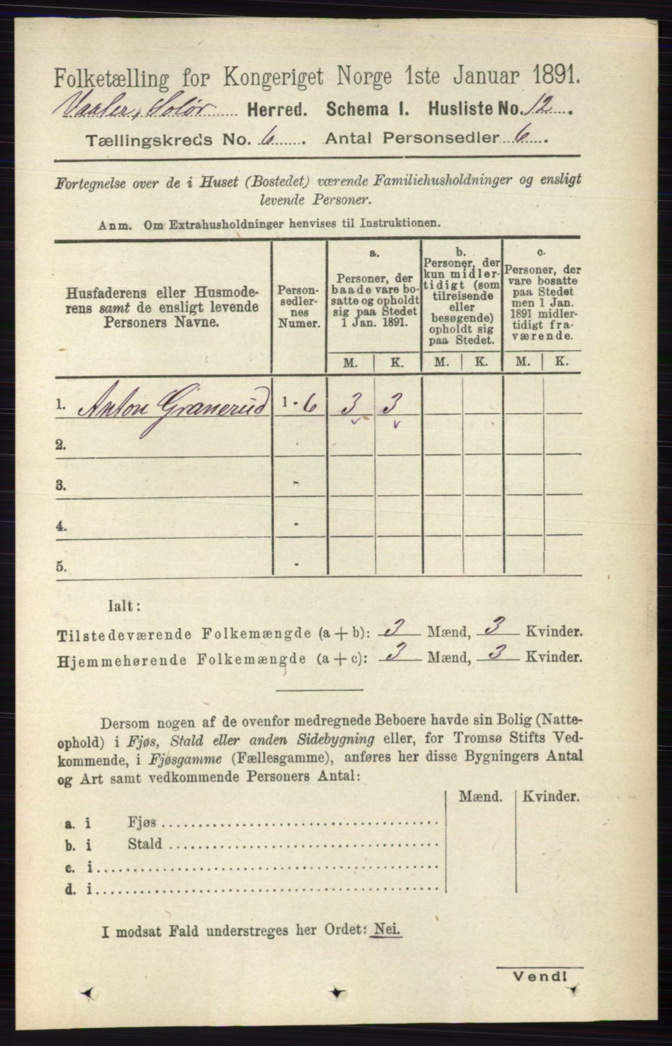 RA, 1891 census for 0426 Våler, 1891, p. 2404