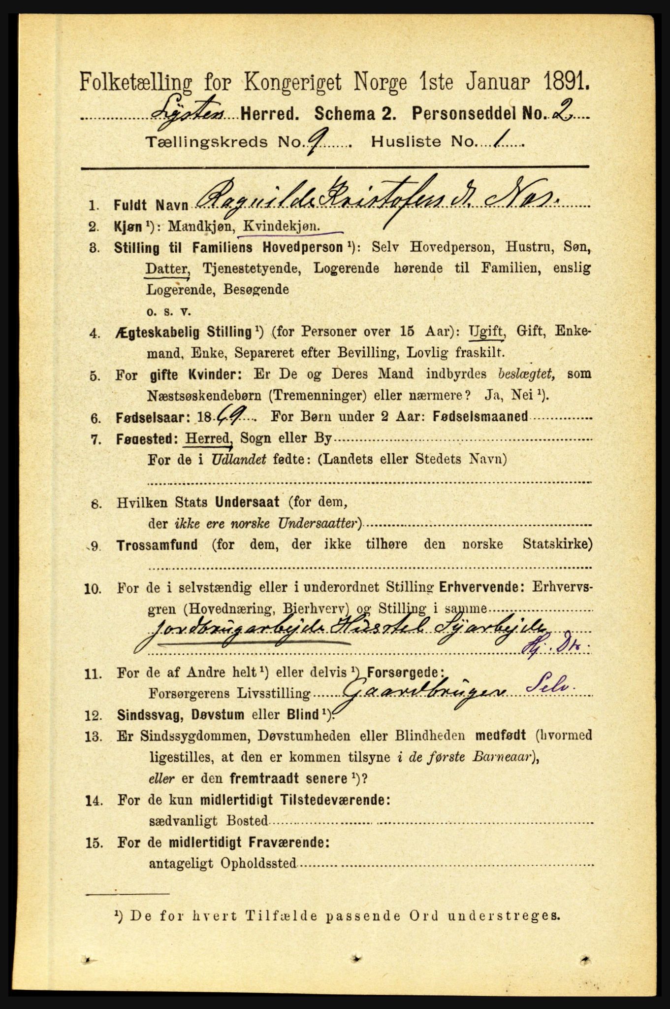 RA, 1891 census for 1426 Luster, 1891, p. 2808