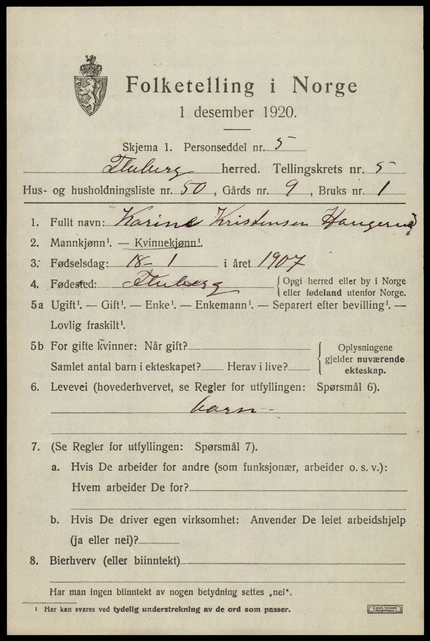 SAH, 1920 census for Fluberg, 1920, p. 4458