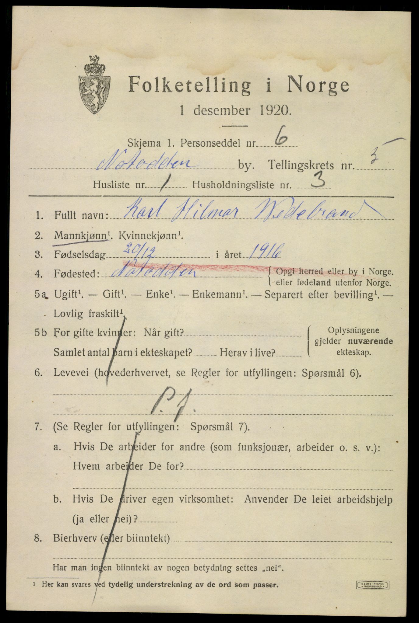 SAKO, 1920 census for Notodden, 1920, p. 11672