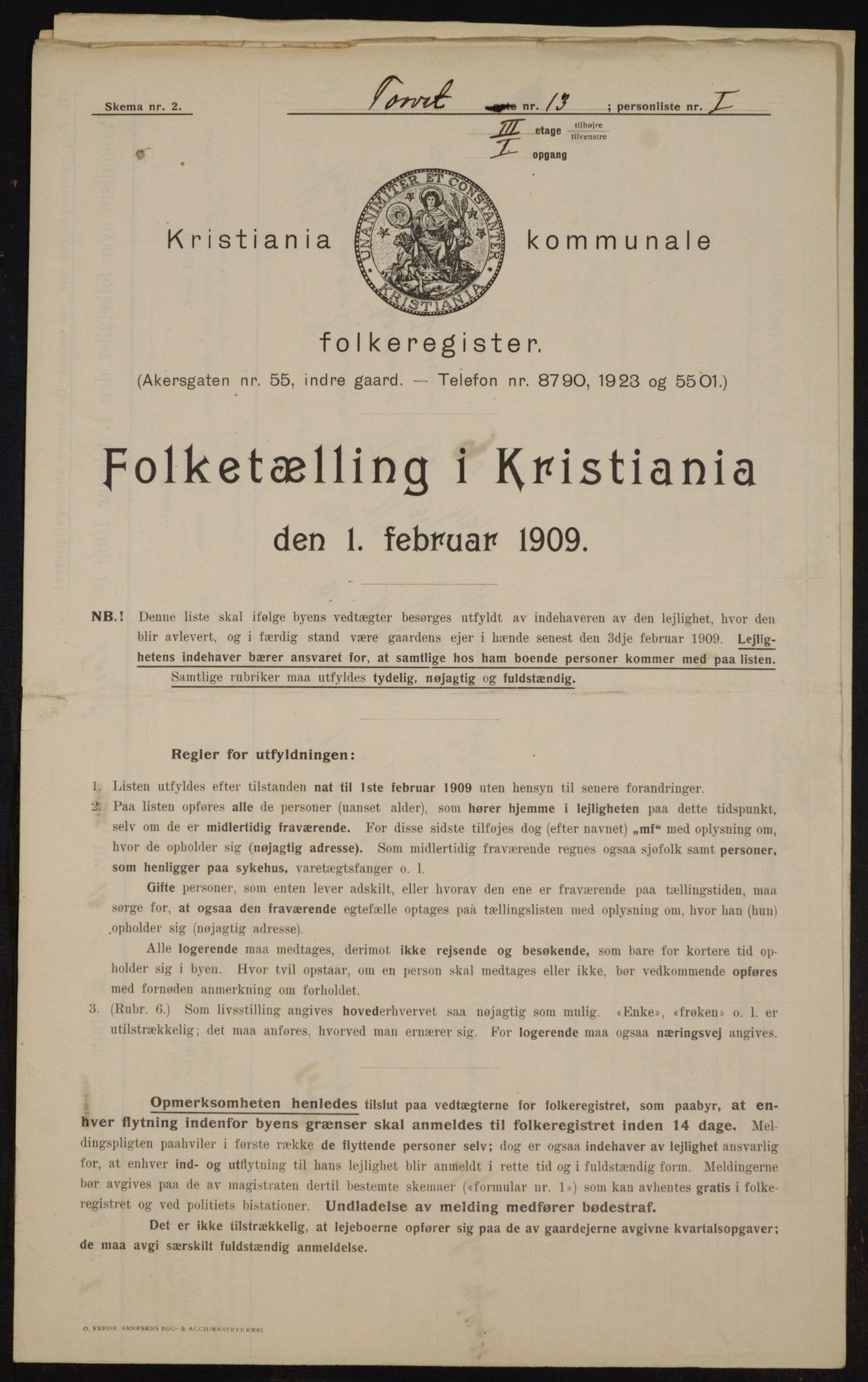 OBA, Municipal Census 1909 for Kristiania, 1909, p. 93765