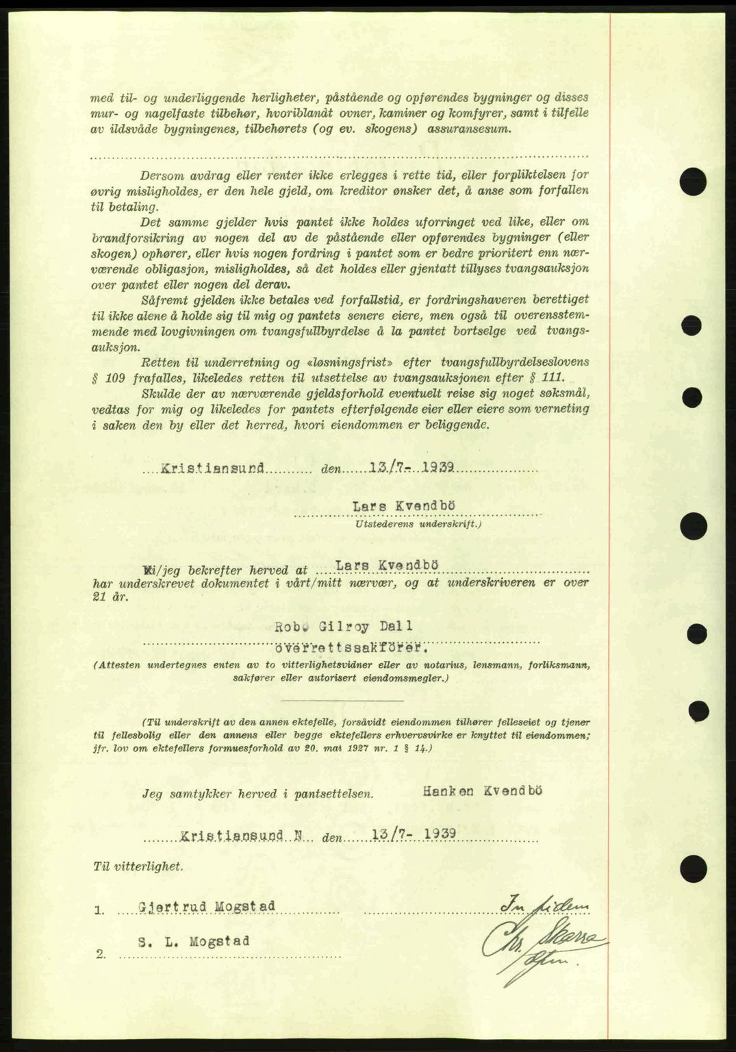 Kristiansund byfogd, SAT/A-4587/A/27: Mortgage book no. 31, 1938-1939, Diary no: : 578/1939
