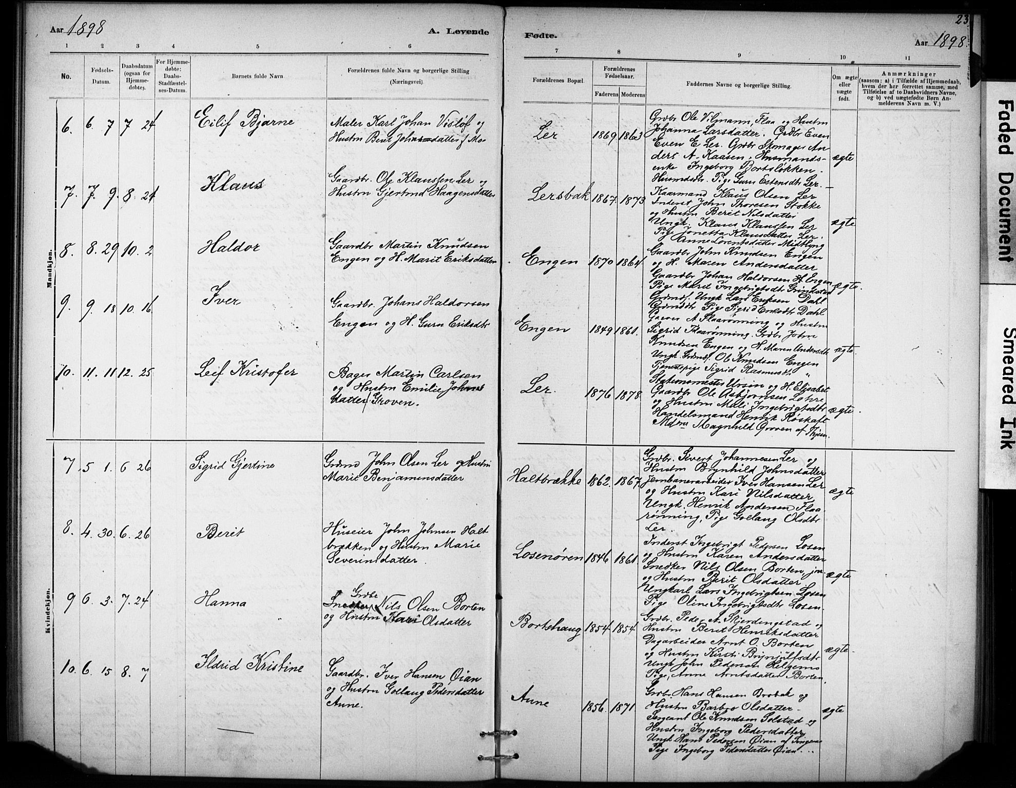 Ministerialprotokoller, klokkerbøker og fødselsregistre - Sør-Trøndelag, AV/SAT-A-1456/693/L1119: Parish register (official) no. 693A01, 1887-1905, p. 23