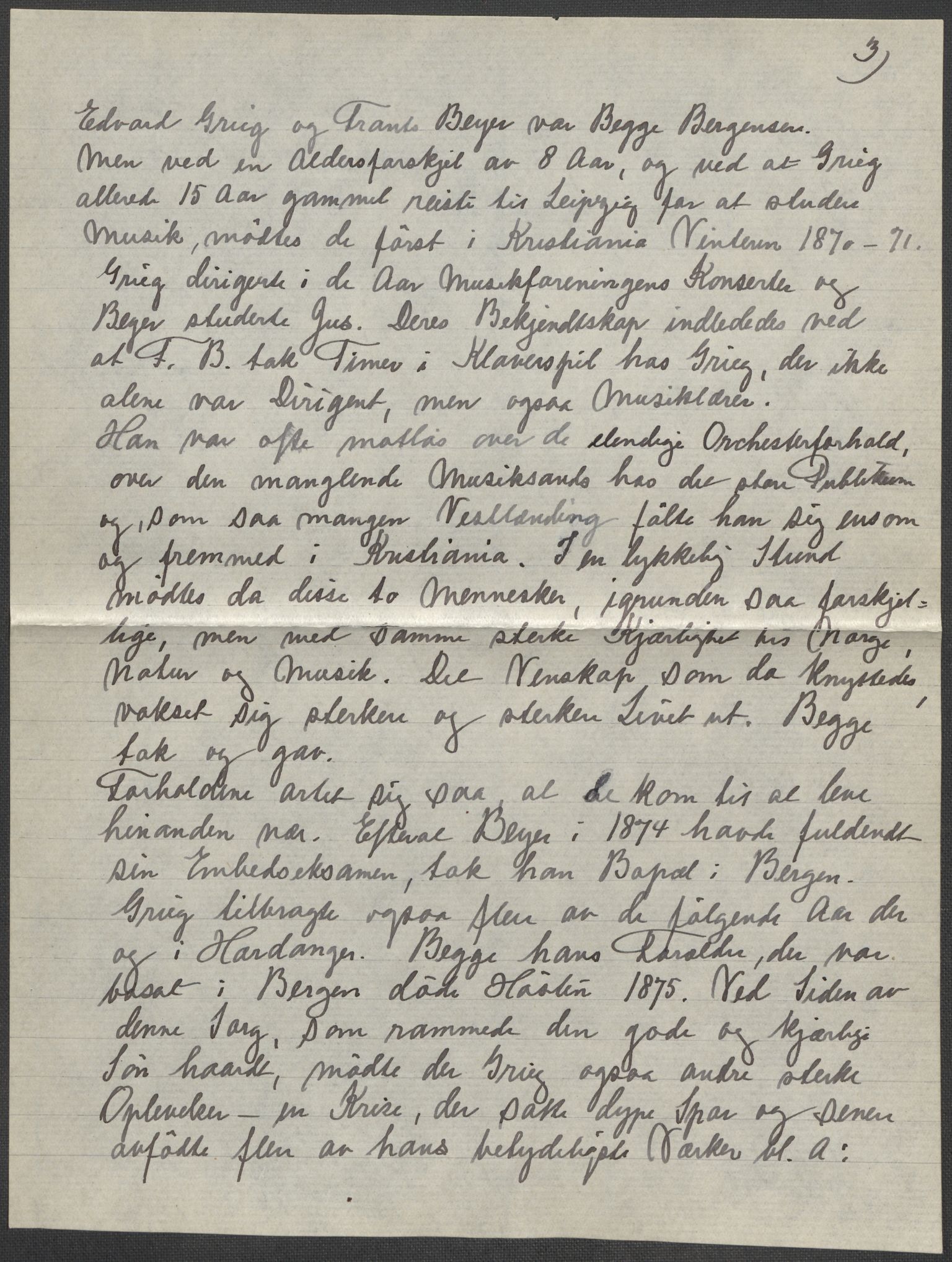 Beyer, Frants, AV/RA-PA-0132/F/L0001: Brev fra Edvard Grieg til Frantz Beyer og "En del optegnelser som kan tjene til kommentar til brevene" av Marie Beyer, 1872-1907, p. 11