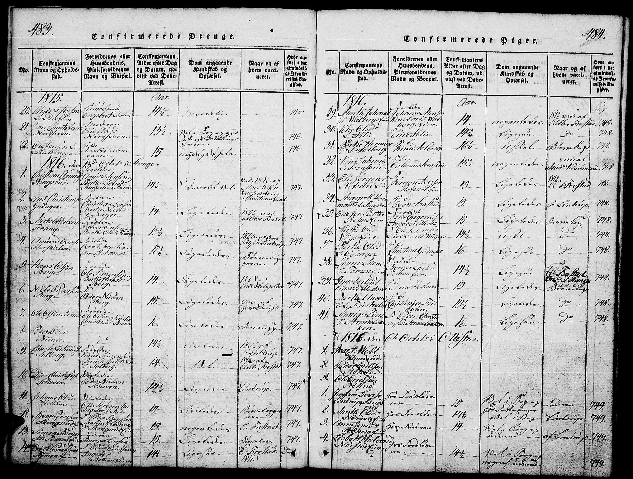 Stange prestekontor, AV/SAH-PREST-002/L/L0001: Parish register (copy) no. 1, 1814-1825, p. 483-484