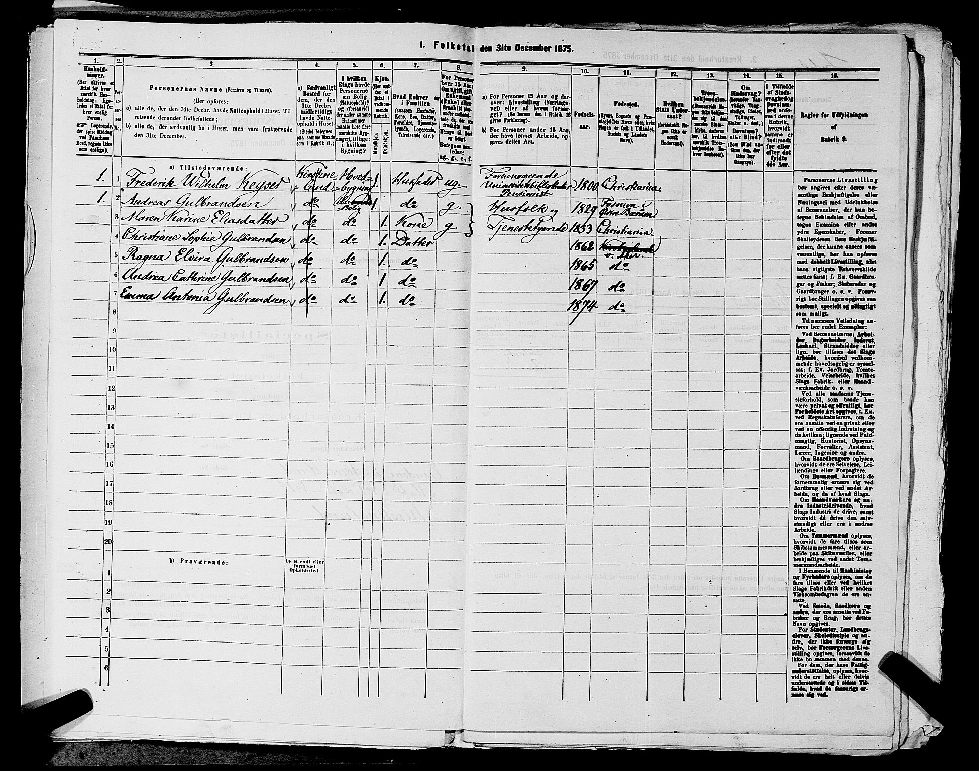 RA, 1875 census for 0218aP Vestre Aker, 1875, p. 2046