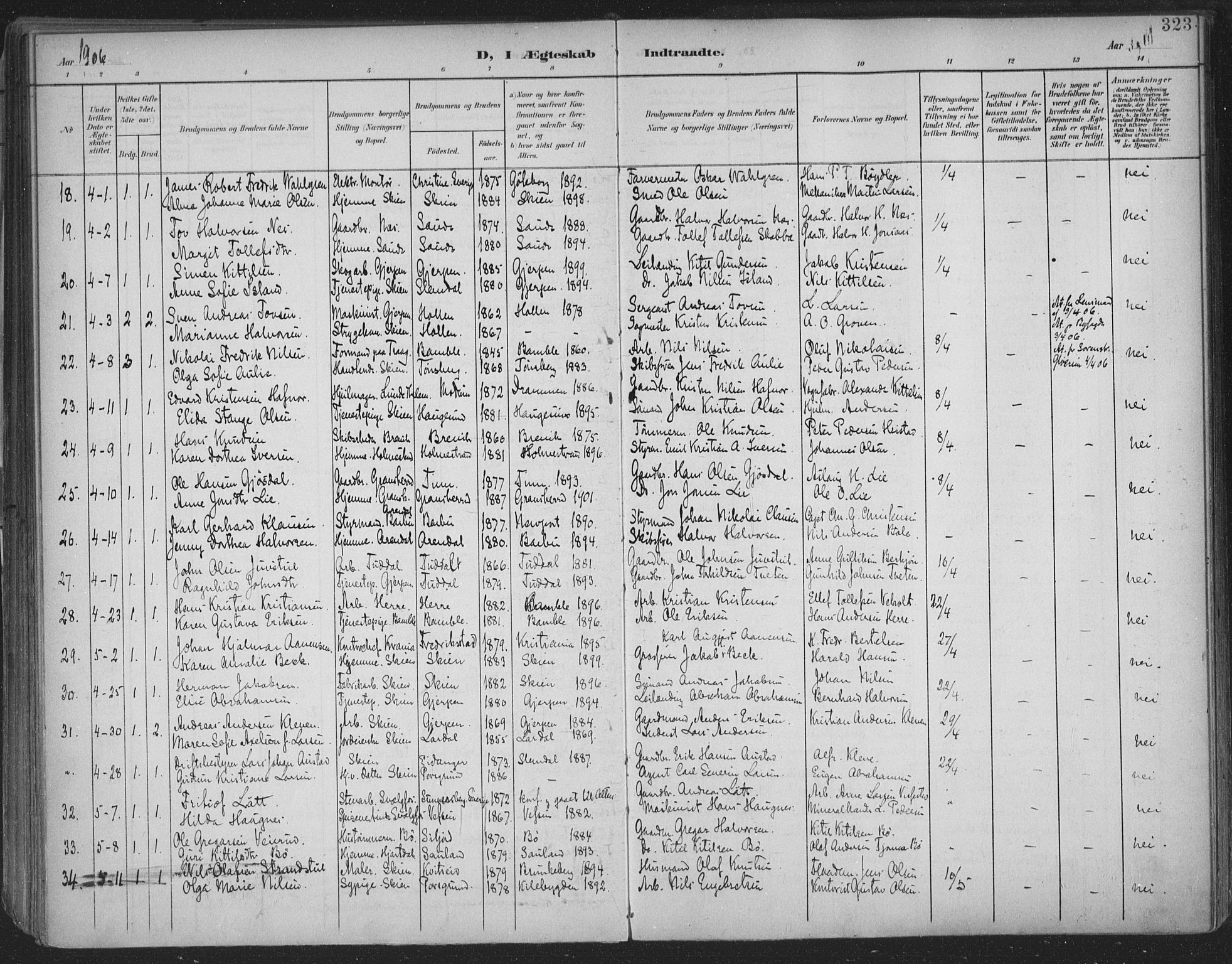 Skien kirkebøker, SAKO/A-302/F/Fa/L0011: Parish register (official) no. 11, 1900-1907, p. 323