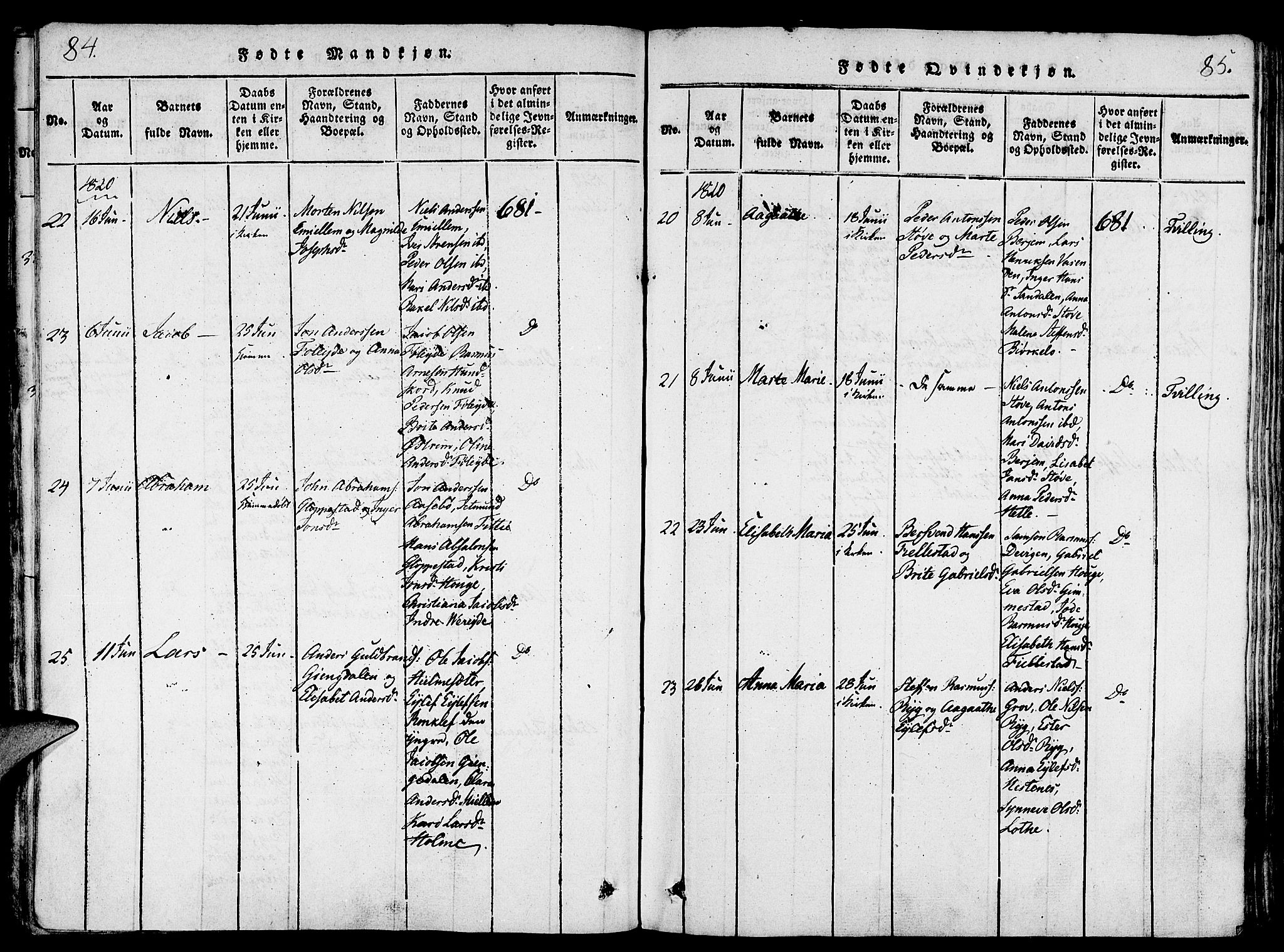 Gloppen sokneprestembete, AV/SAB-A-80101/H/Haa/Haaa/L0006: Parish register (official) no. A 6, 1816-1826, p. 84-85