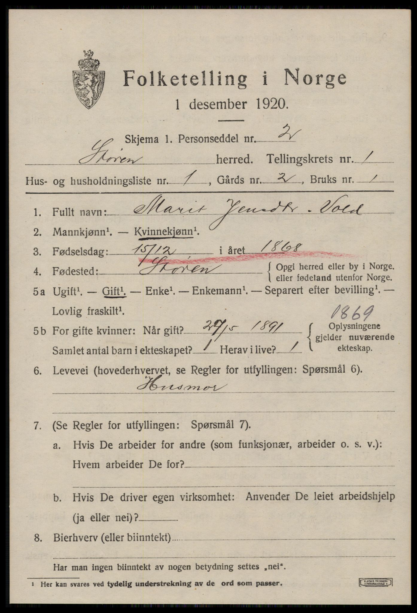 SAT, 1920 census for Støren, 1920, p. 694