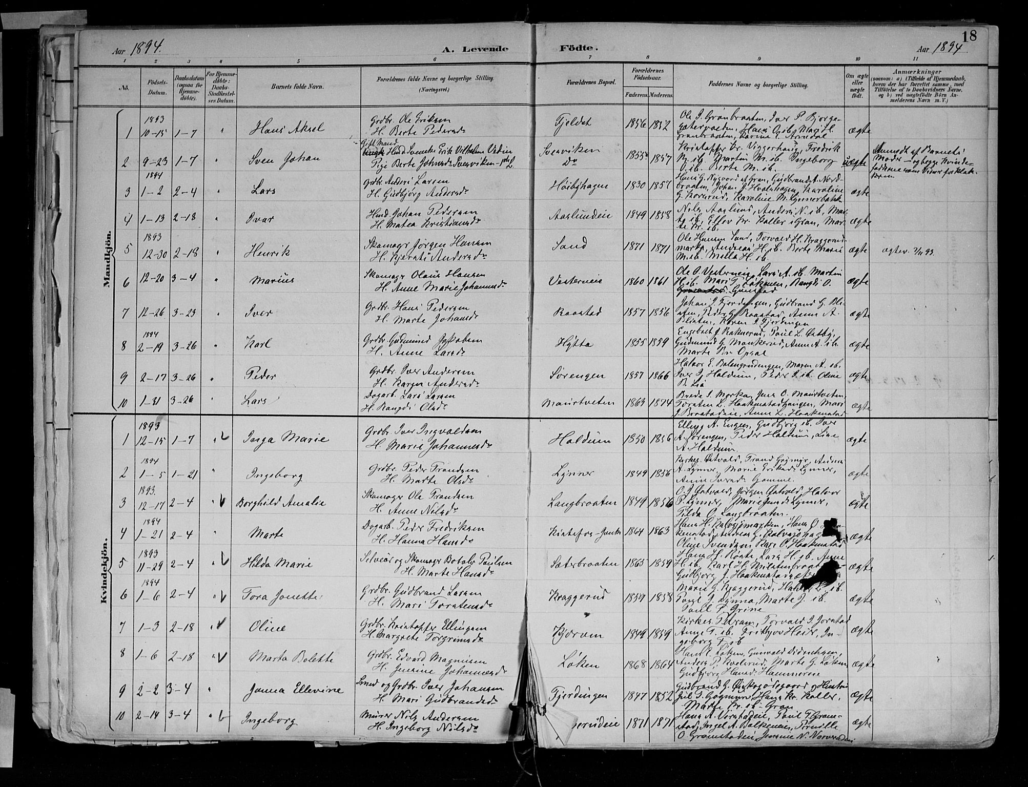 Jevnaker prestekontor, SAH/PREST-116/H/Ha/Haa/L0010: Parish register (official) no. 10, 1891-1906, p. 18
