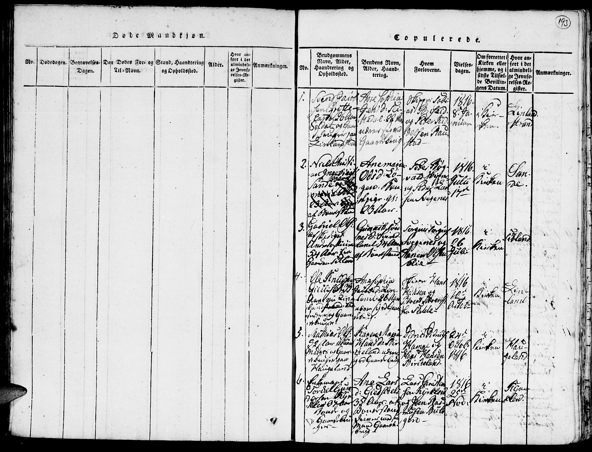 Kvinesdal sokneprestkontor, SAK/1111-0026/F/Fa/Faa/L0001: Parish register (official) no. A 1, 1815-1849, p. 193