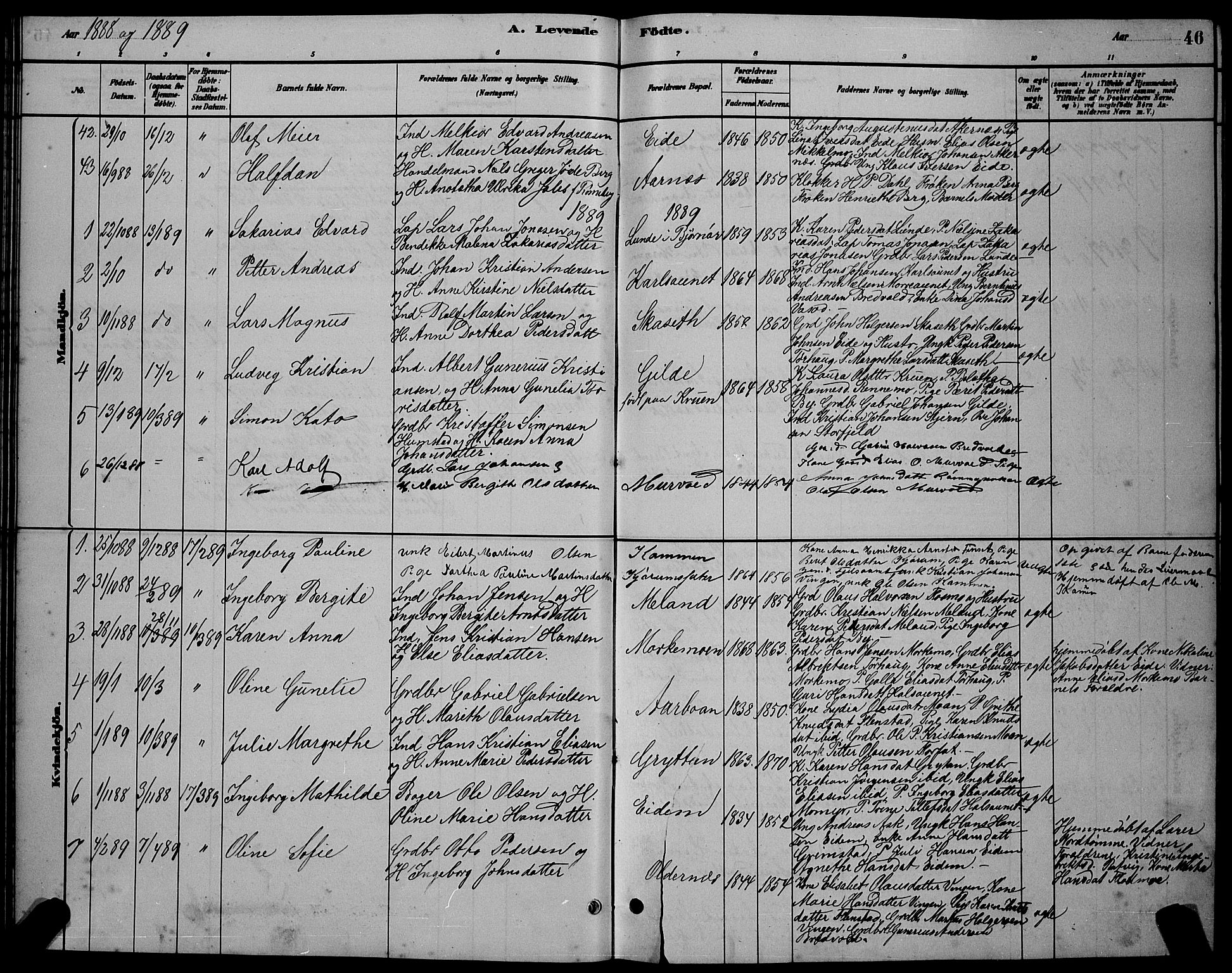 Ministerialprotokoller, klokkerbøker og fødselsregistre - Sør-Trøndelag, SAT/A-1456/655/L0687: Parish register (copy) no. 655C03, 1880-1898, p. 46