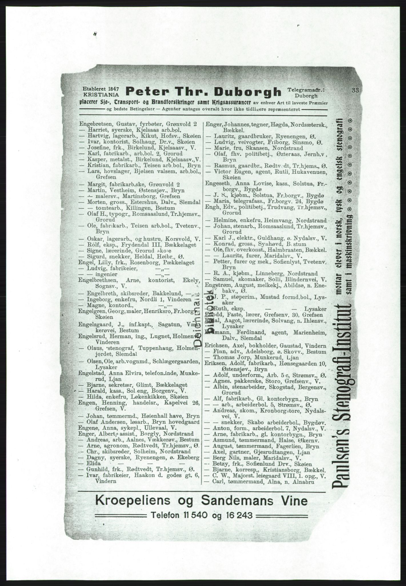 Aker adressebok/adressekalender, PUBL/001/A/001: Akers adressebok, 1916-1917, p. 33