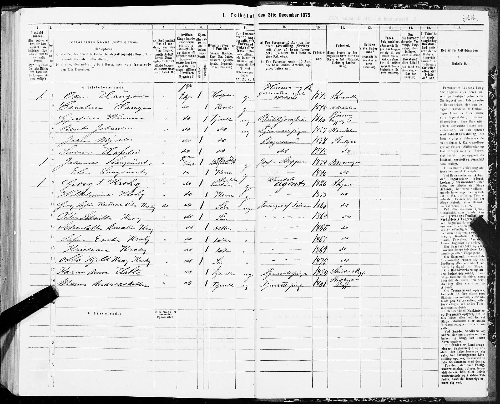 SAT, 1875 census for 1601 Trondheim, 1875, p. 9377