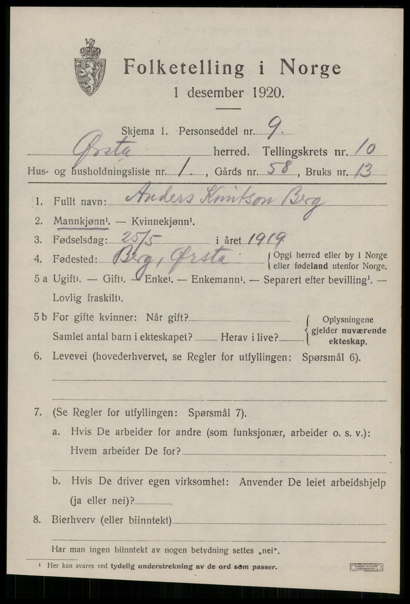 SAT, 1920 census for Ørsta, 1920, p. 6870