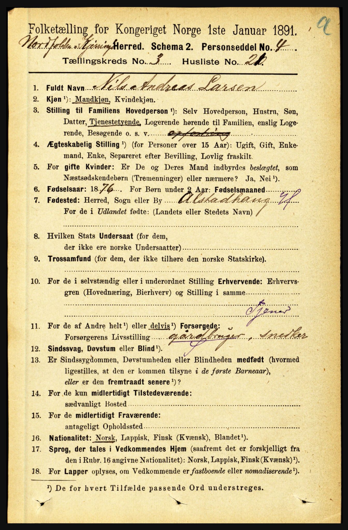 RA, 1891 census for 1846 Nordfold-Kjerringøy, 1891, p. 848