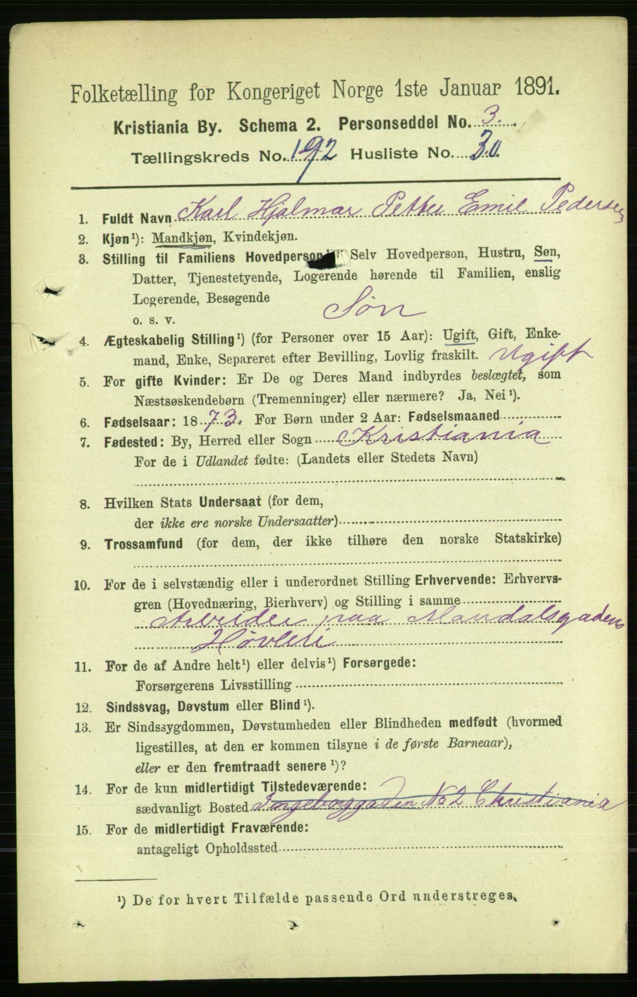 RA, 1891 census for 0301 Kristiania, 1891, p. 115916