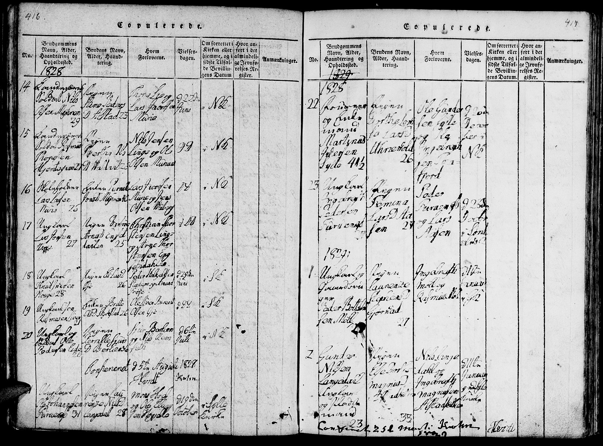 Ministerialprotokoller, klokkerbøker og fødselsregistre - Møre og Romsdal, SAT/A-1454/519/L0260: Parish register (copy) no. 519C01, 1817-1829, p. 416-417