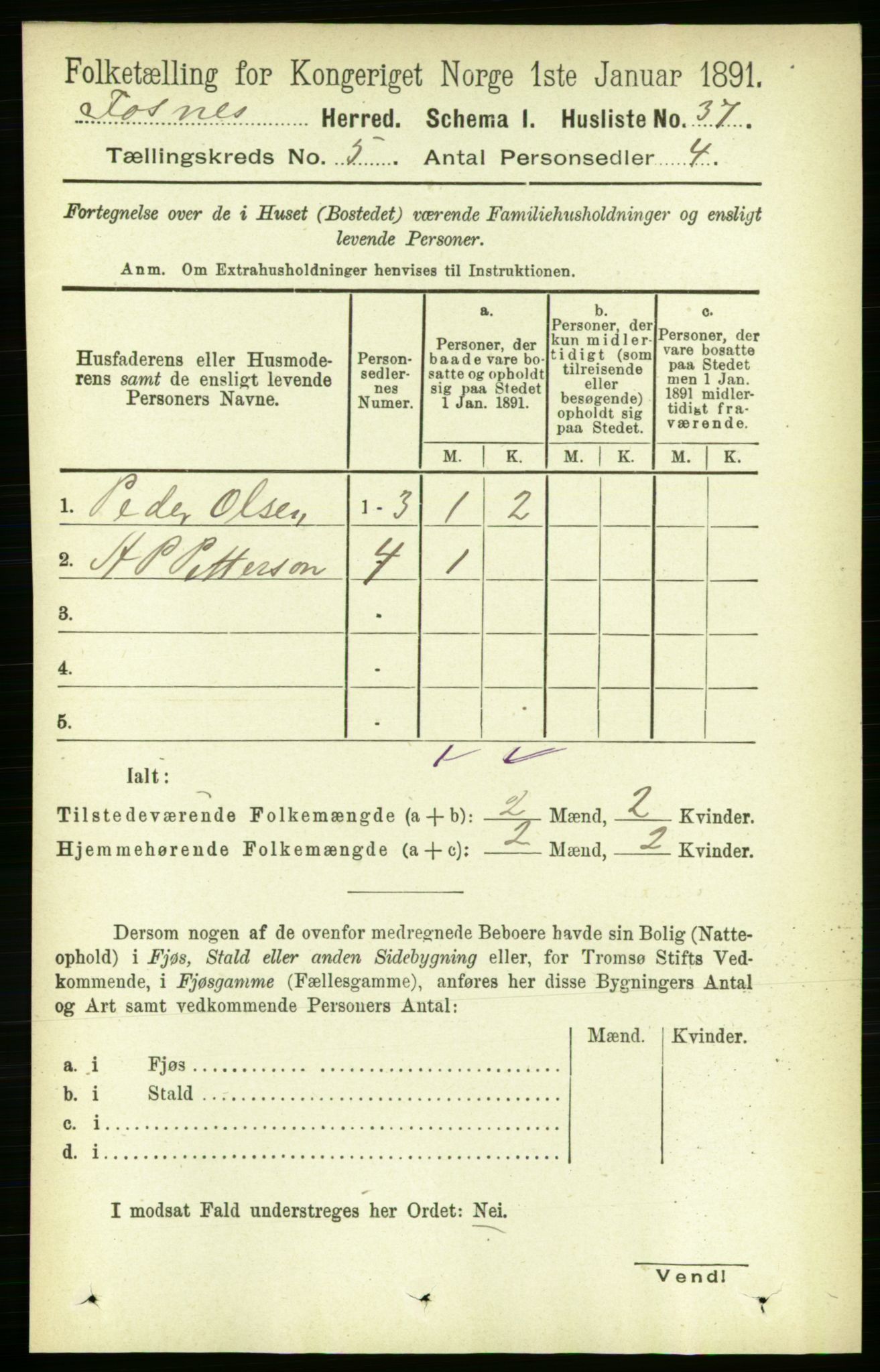 RA, 1891 census for 1748 Fosnes, 1891, p. 1929