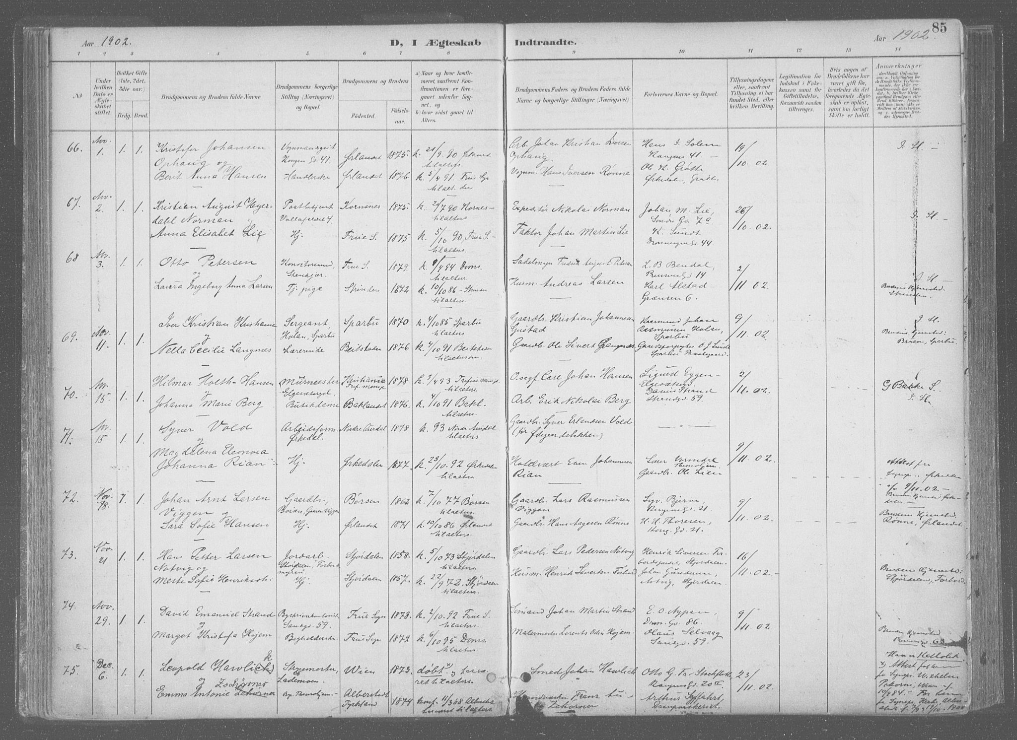 Ministerialprotokoller, klokkerbøker og fødselsregistre - Sør-Trøndelag, SAT/A-1456/601/L0064: Parish register (official) no. 601A31, 1891-1911, p. 85