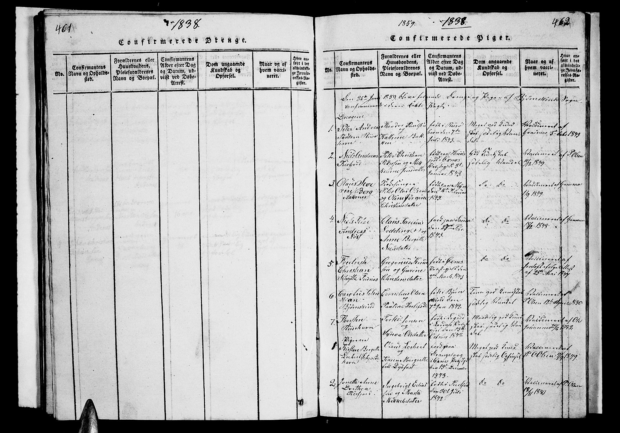 Ministerialprotokoller, klokkerbøker og fødselsregistre - Nordland, AV/SAT-A-1459/899/L1446: Parish register (copy) no. 899C01, 1820-1868, p. 461-462