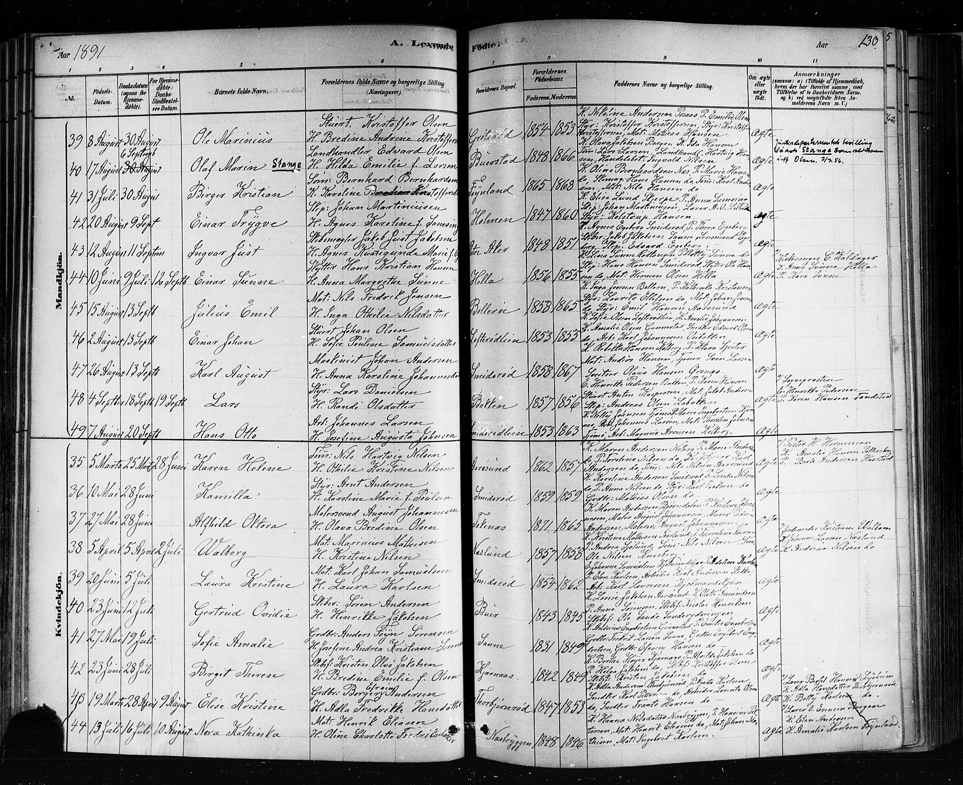 Nøtterøy kirkebøker, AV/SAKO-A-354/F/Fa/L0008: Parish register (official) no. I 8, 1878-1893, p. 130