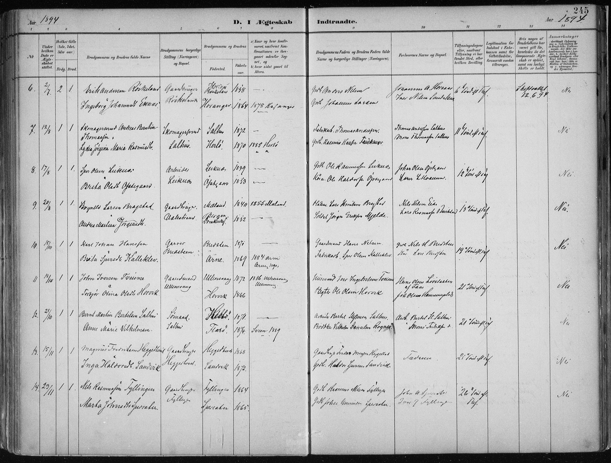 Hamre sokneprestembete, SAB/A-75501/H/Ha/Haa/Haab/L0001: Parish register (official) no. B  1, 1882-1905, p. 245