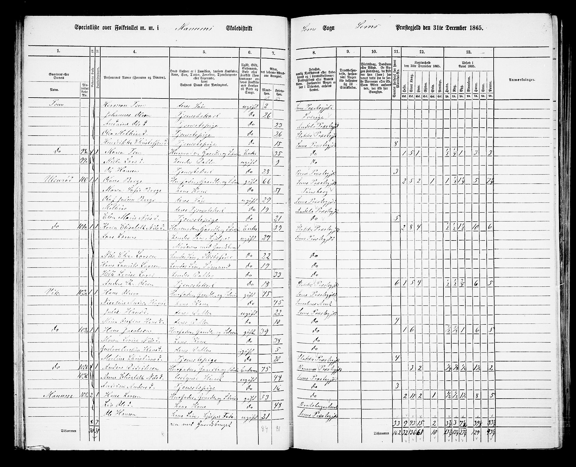 RA, 1865 census for Sem, 1865, p. 43