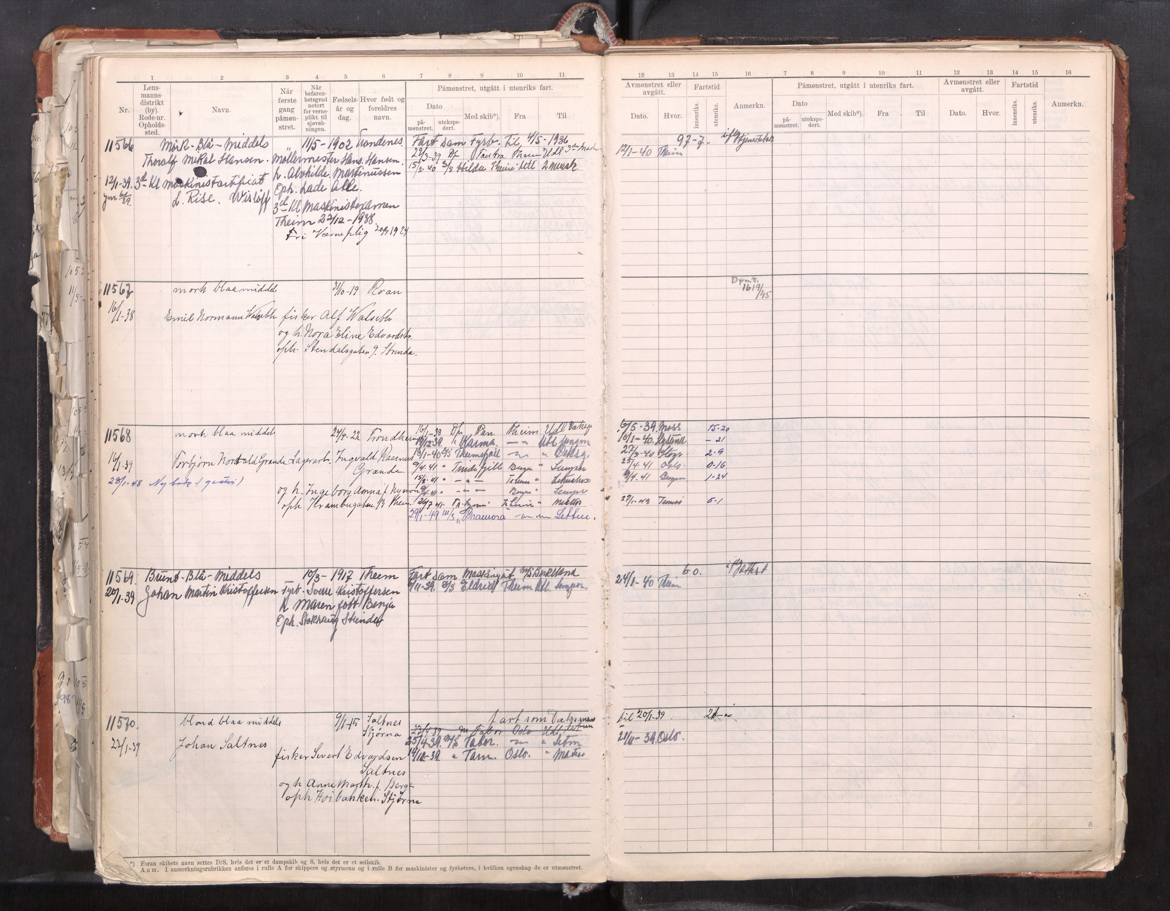 Trondheim sjømannskontor, AV/SAT-A-4709/2/1/1c/L0024: Sjøfartshovedrulle, 1932-1945