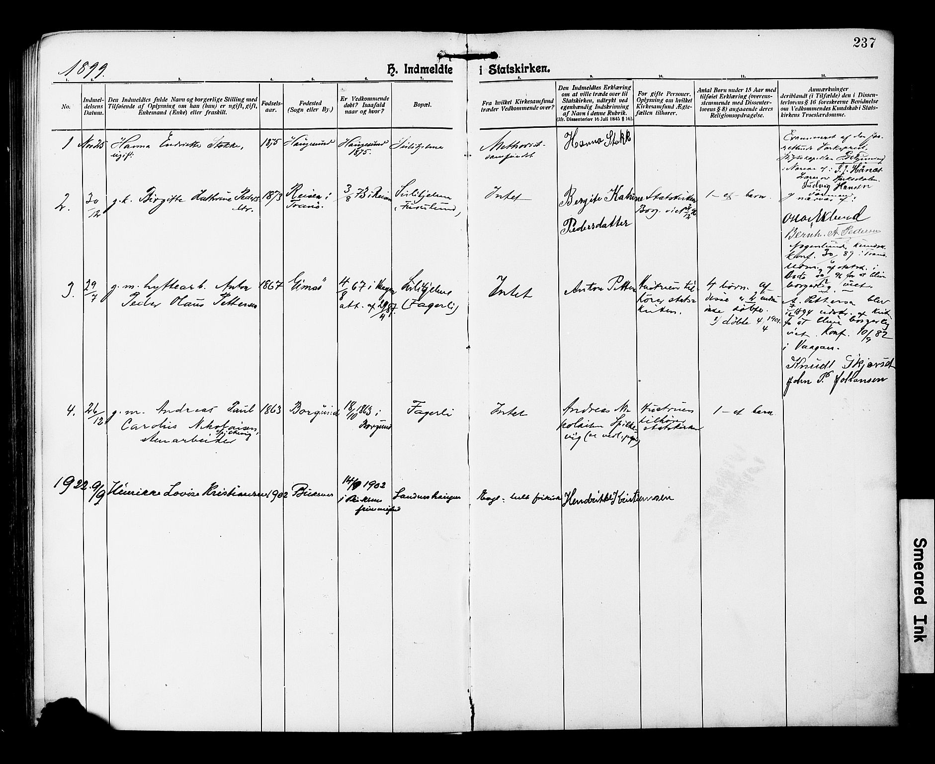 Ministerialprotokoller, klokkerbøker og fødselsregistre - Nordland, AV/SAT-A-1459/850/L0709: Parish register (official) no. 850A01, 1899-1909, p. 237